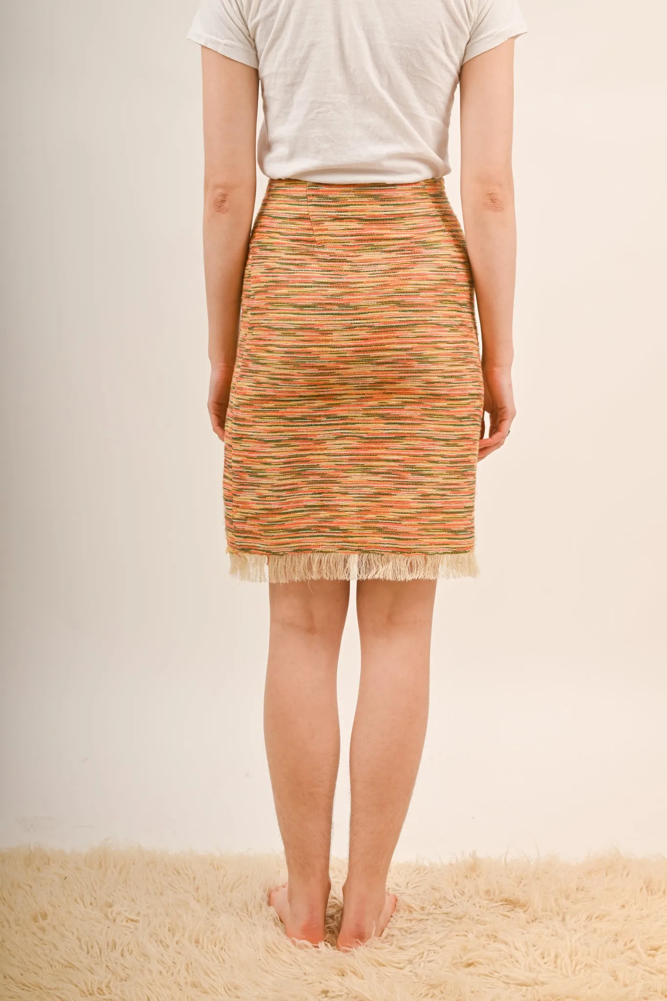 2000s Y2K Orange and Green Knit Skirt