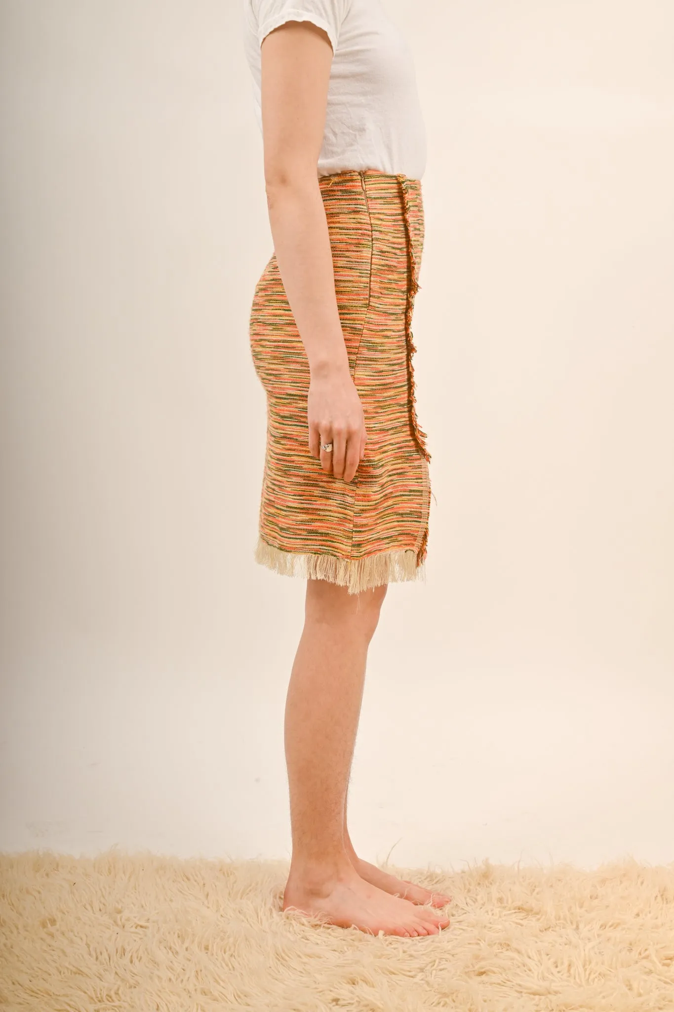 2000s Y2K Orange and Green Knit Skirt