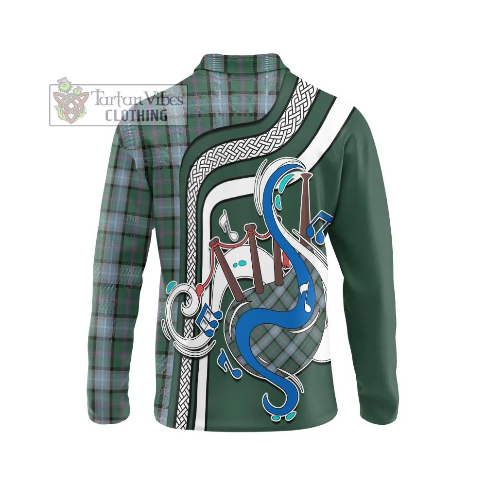 Alexander of Menstry Hunting Tartan Long Sleeve Polo Shirt with Epic Bagpipe Style