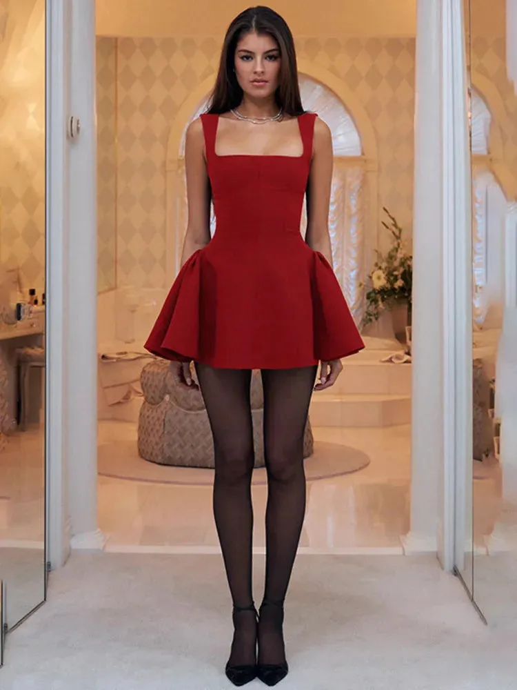 Amozae-hoco dresses -A Elegant Sleeveless Mini Dress For Women Fashion Square Collar Backless A-line Tank Dress Femme Sexy Dresses New