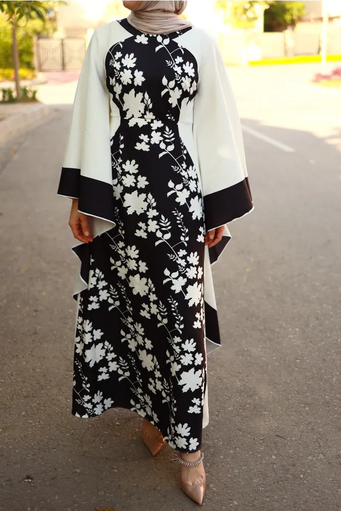 Anastasia contrast batwing kimono extra dramatic sleeves dress fully lined maxi length