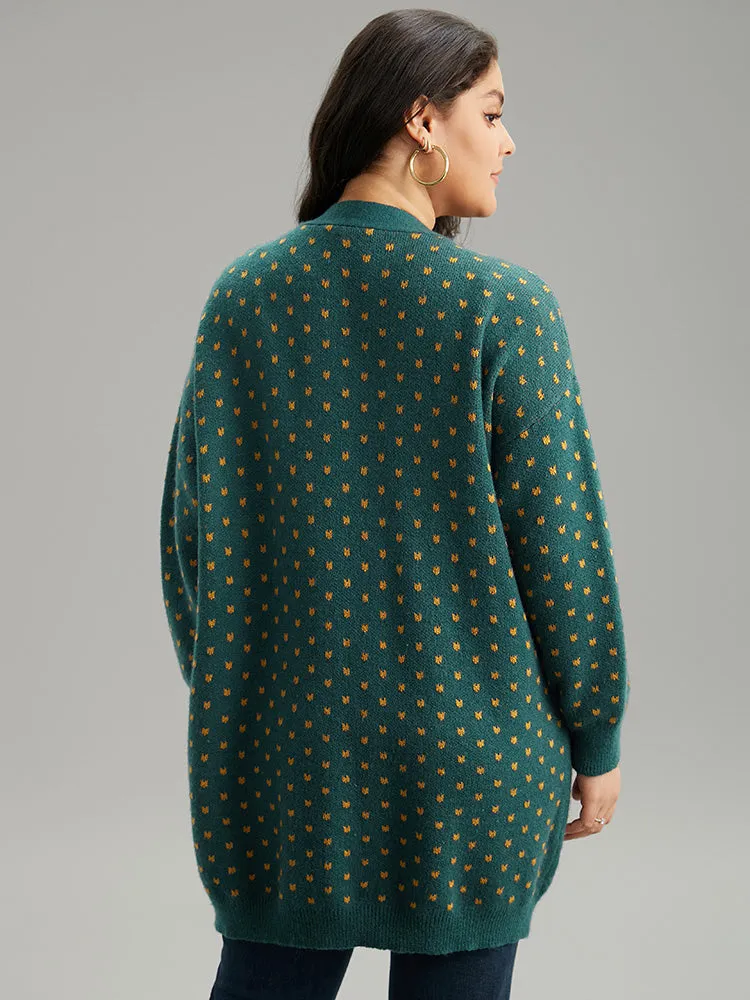 Anti-Pilling Geometric Pocket Open Front Cardigan