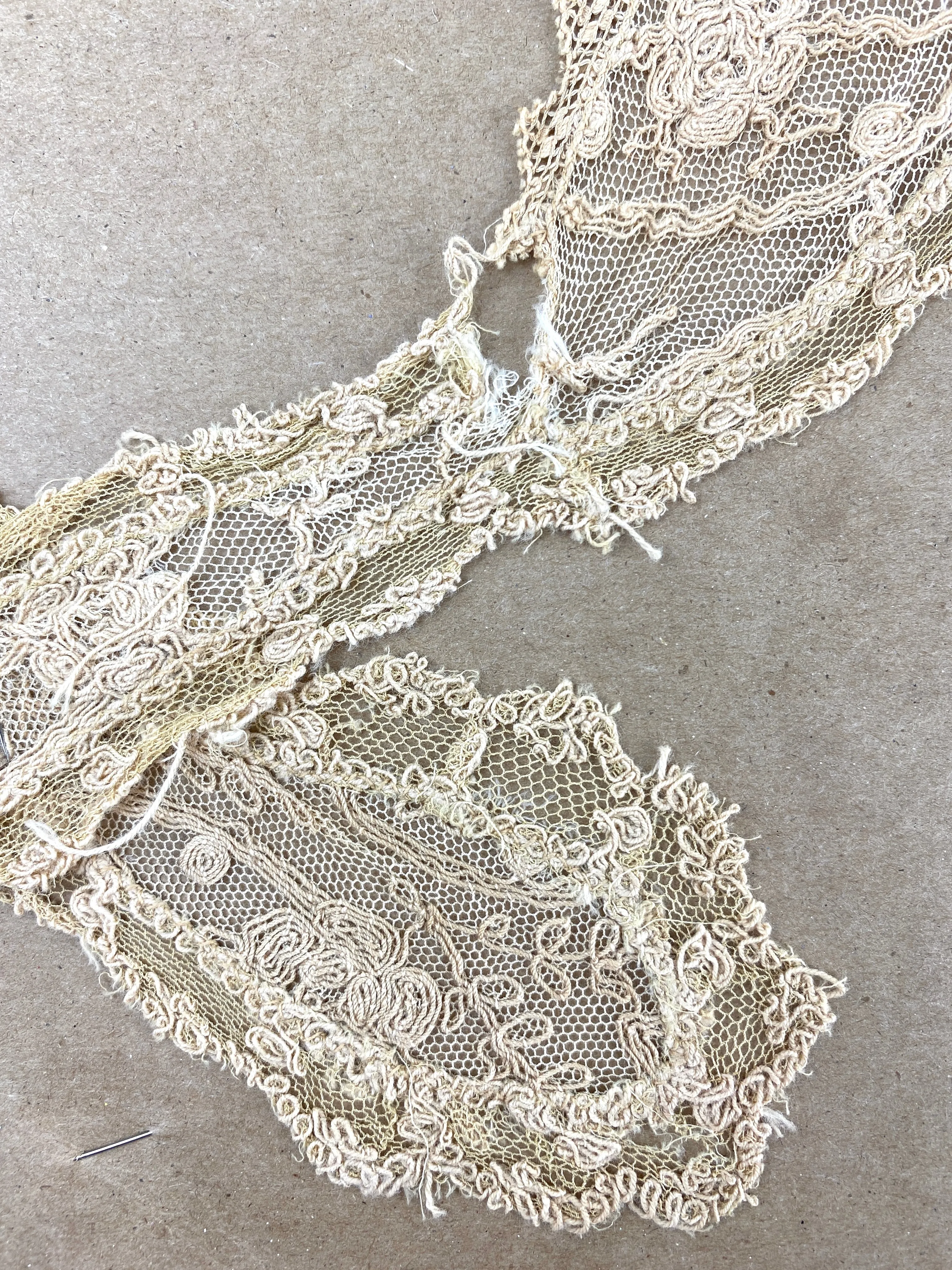 Antique Edwardian Beige Cord Embroidered Fichu Collar, Doubles