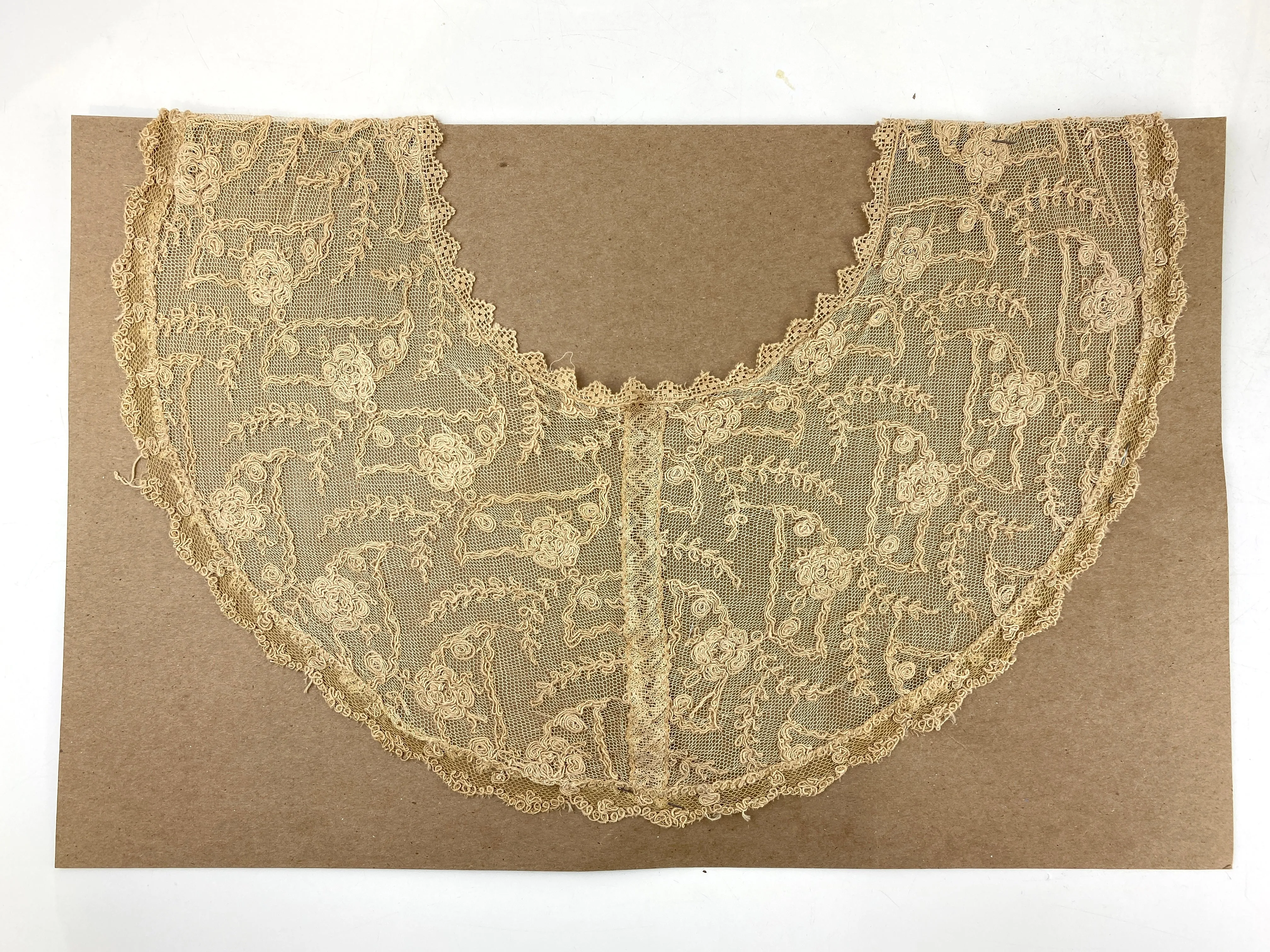 Antique Edwardian Beige Cord Embroidered Fichu Collar, Doubles