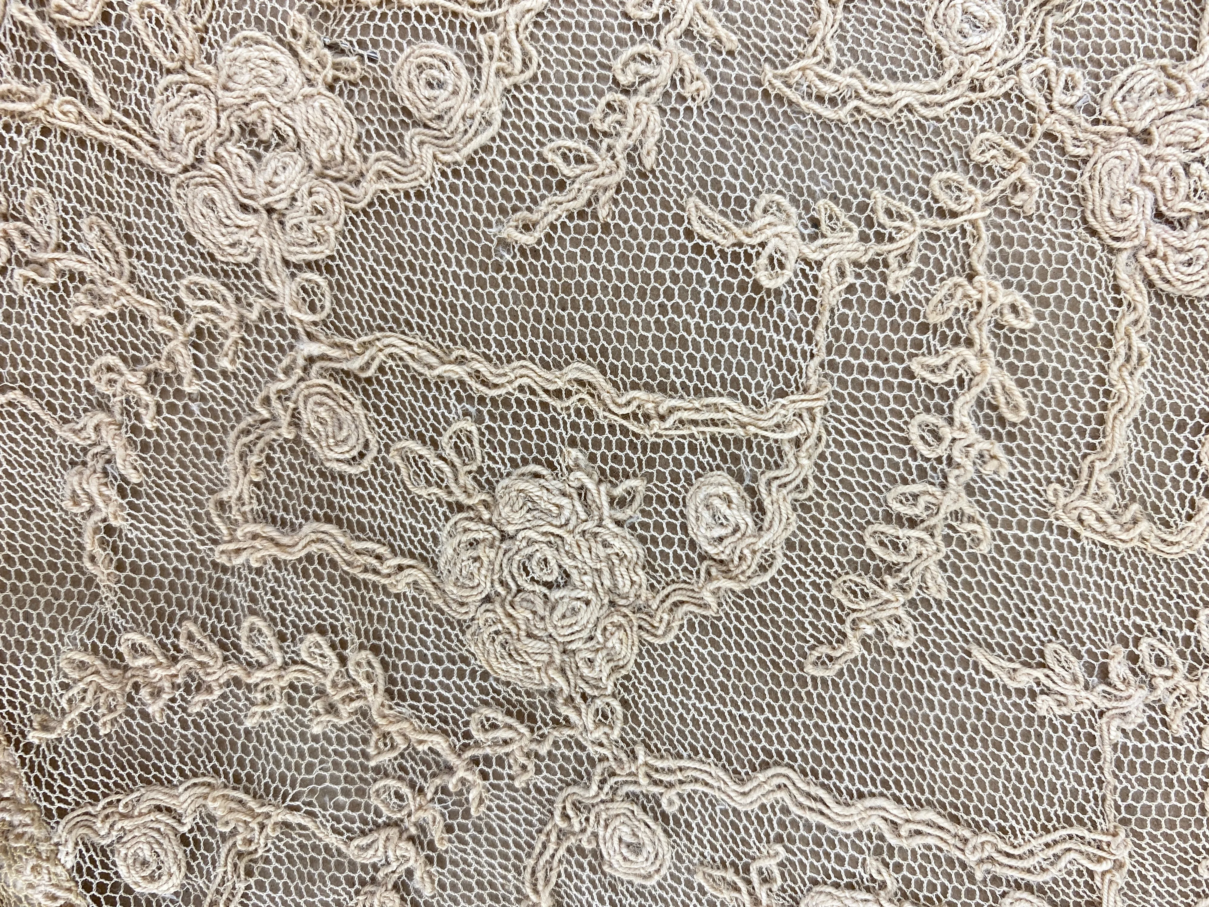 Antique Edwardian Beige Cord Embroidered Fichu Collar, Doubles