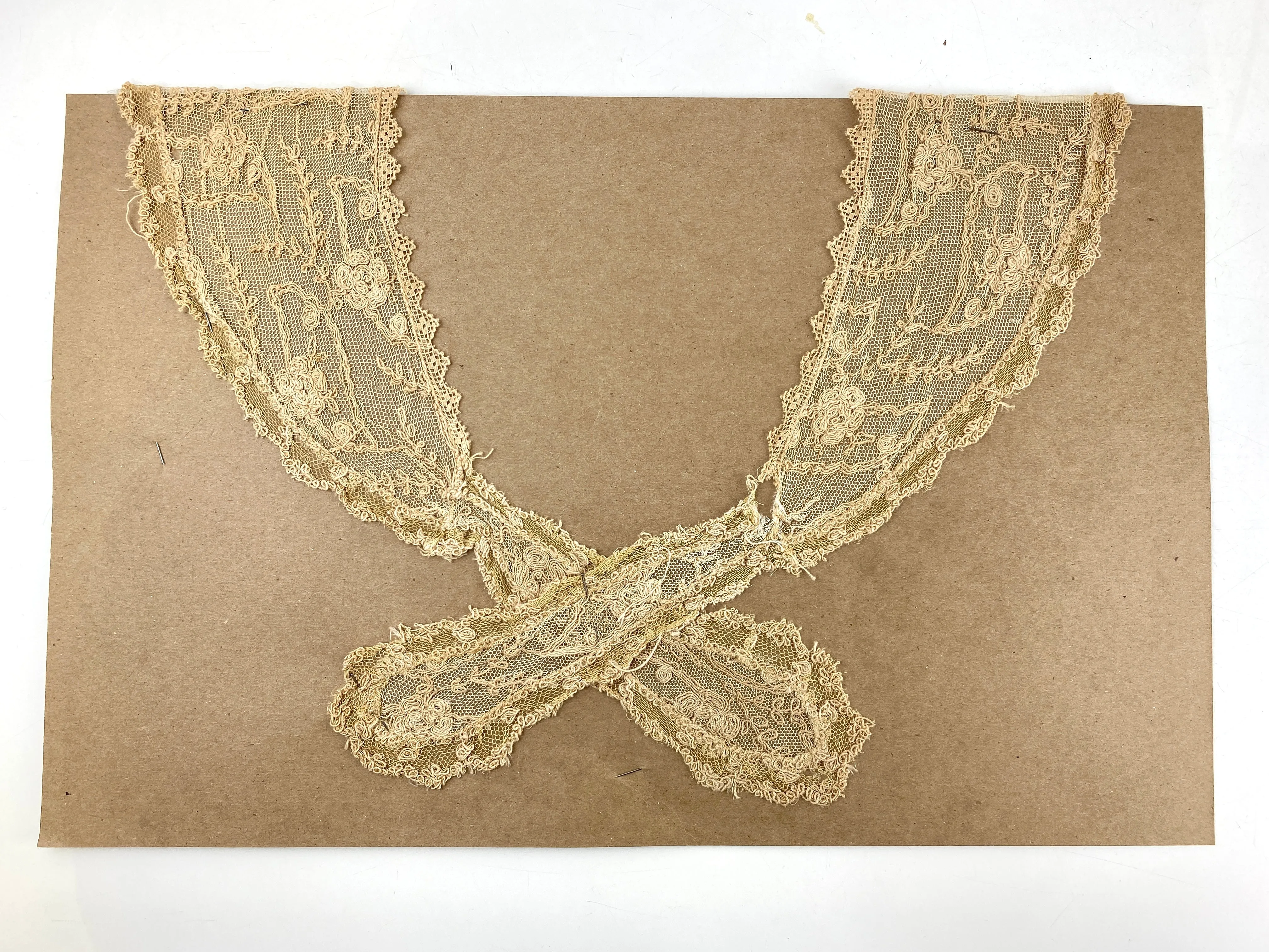 Antique Edwardian Beige Cord Embroidered Fichu Collar, Doubles