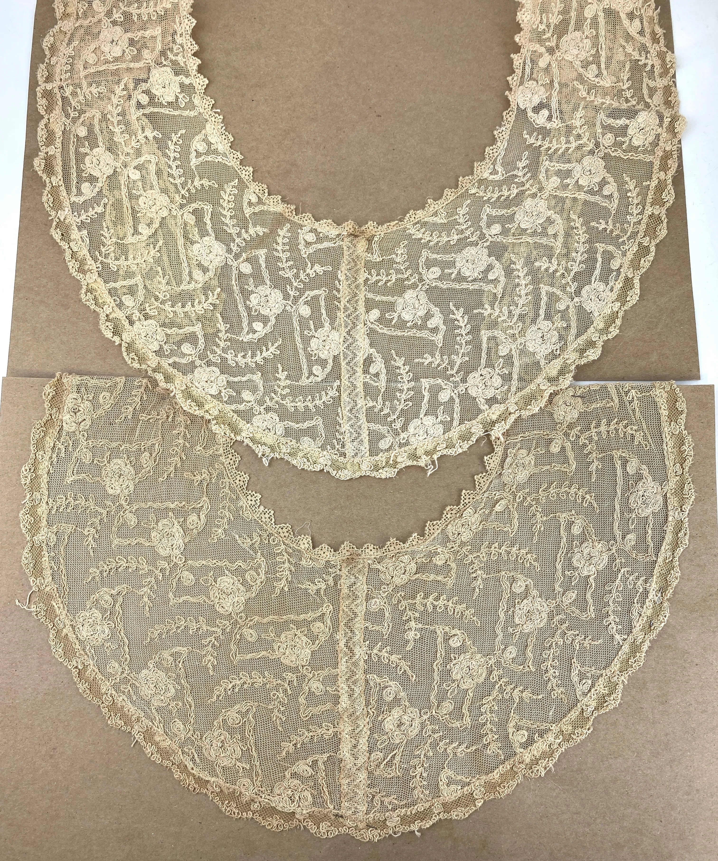 Antique Edwardian Beige Cord Embroidered Fichu Collar, Doubles