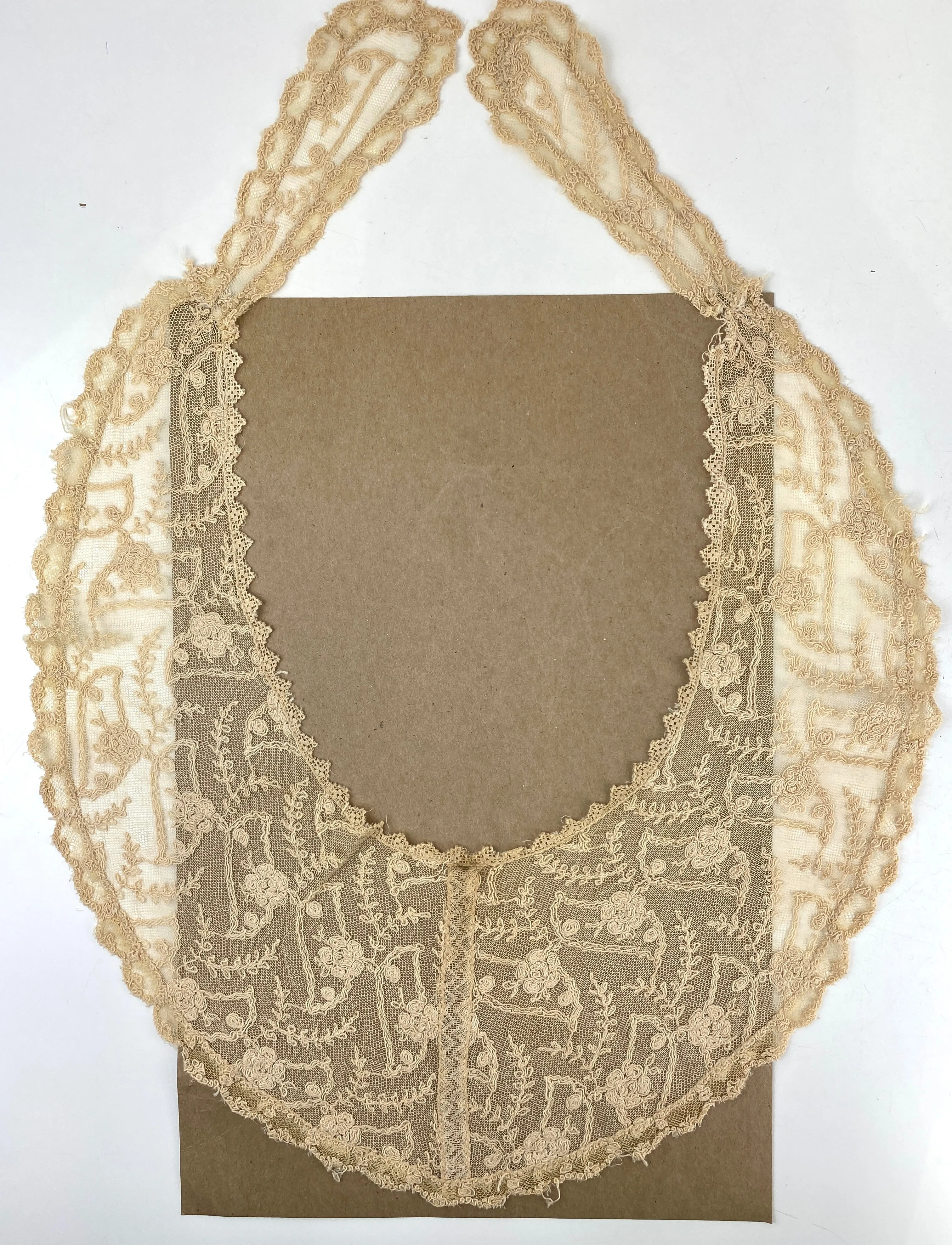 Antique Edwardian Beige Cord Embroidered Fichu Collar, Doubles