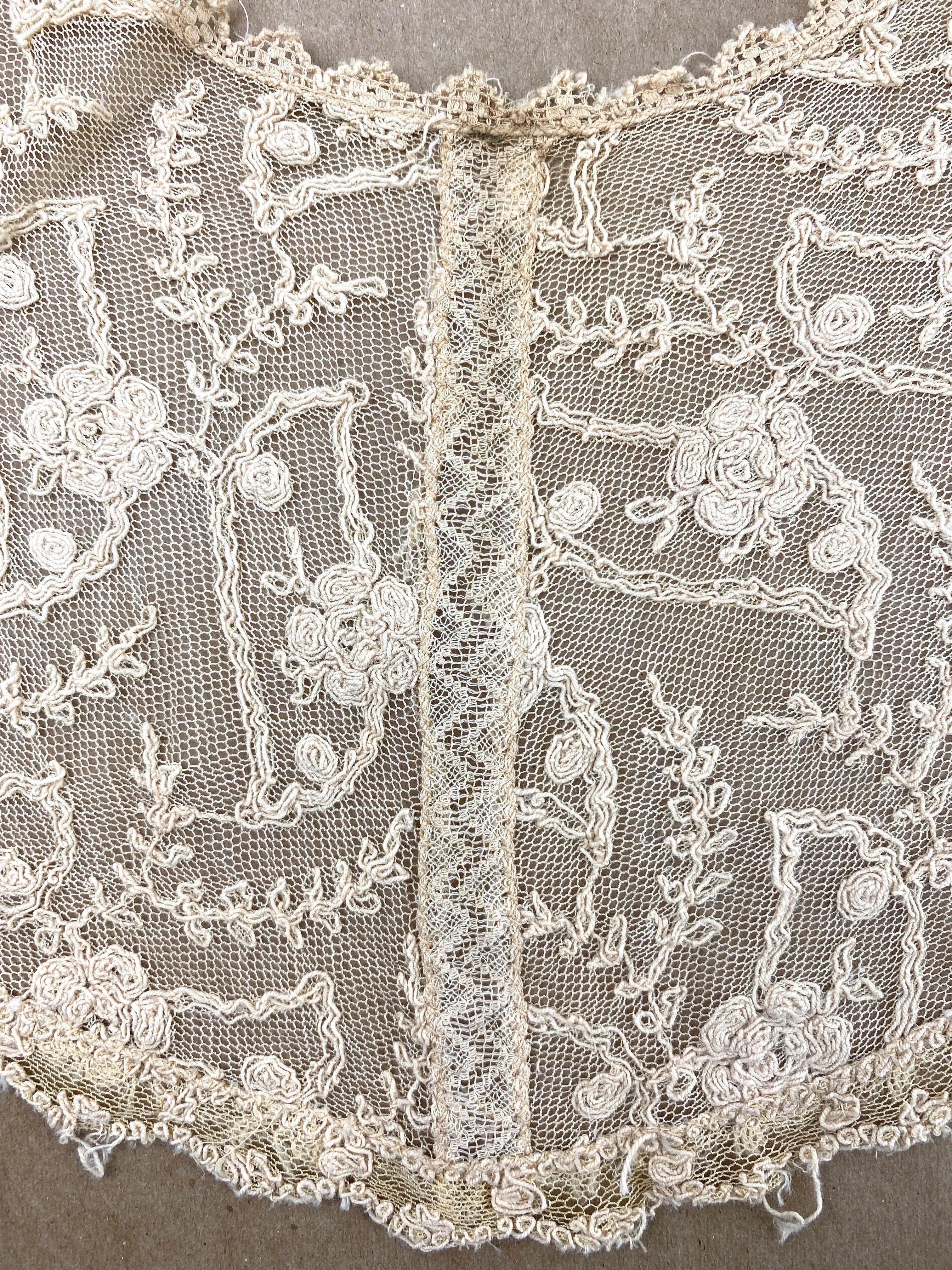 Antique Edwardian Beige Cord Embroidered Fichu Collar, Doubles