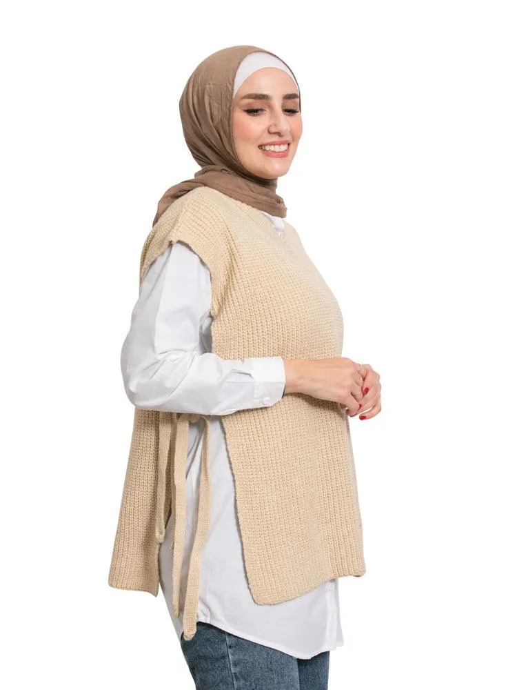 Beige Cut Pelt Pullover