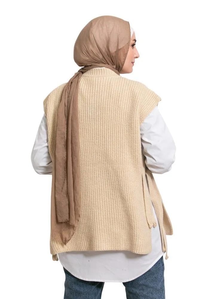 Beige Cut Pelt Pullover