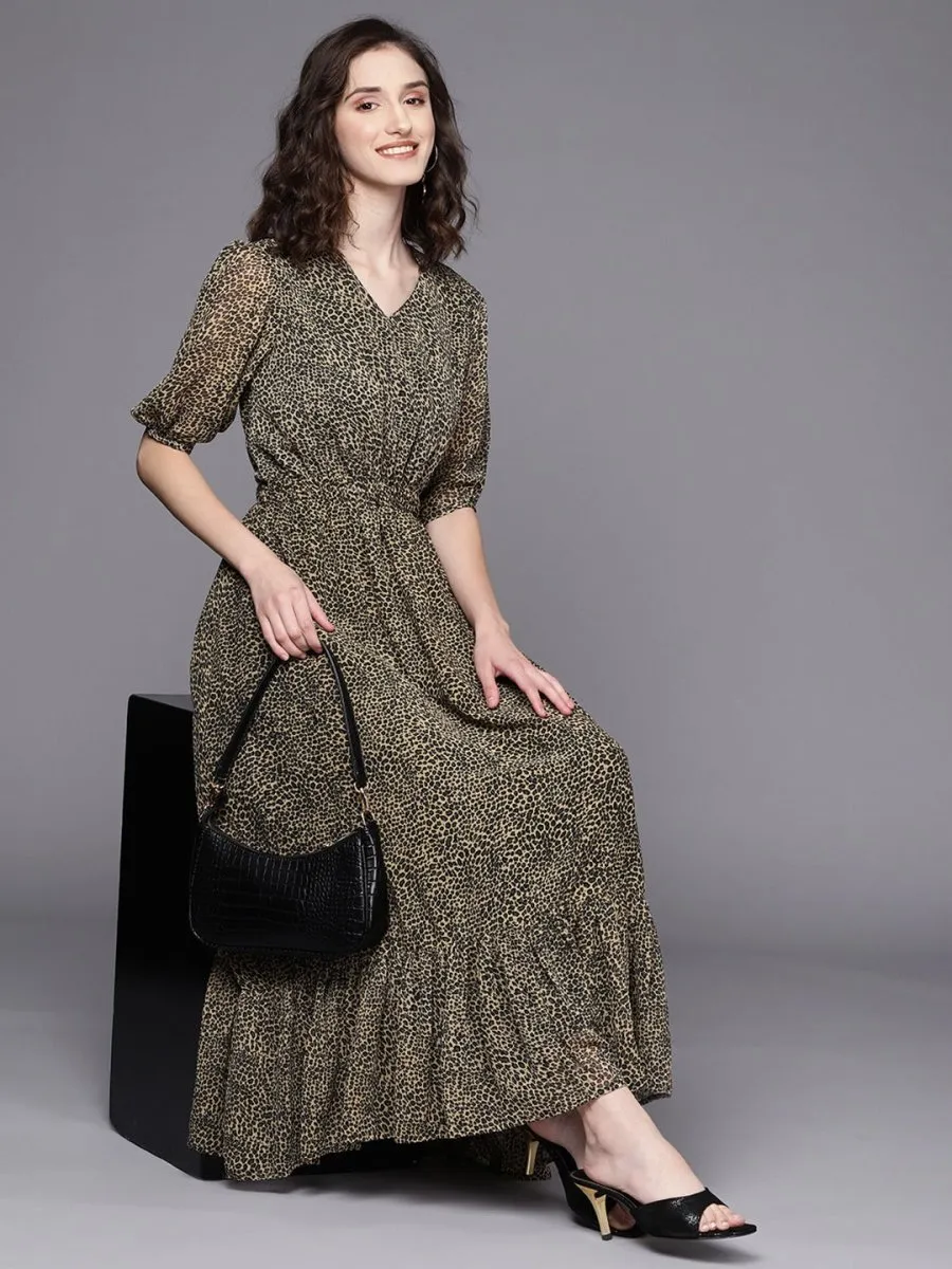 Brown & Black Animal Print Maxi Dress