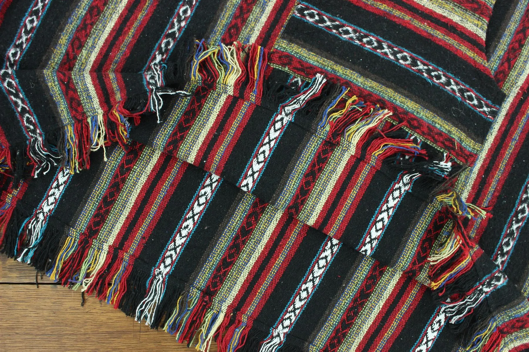 Brushed Cotton Long Hooded Poncho - Black Red