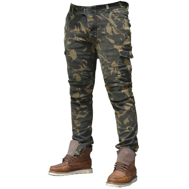 Camouflage Green Leisure Motorcycle Riding Style Men Pants