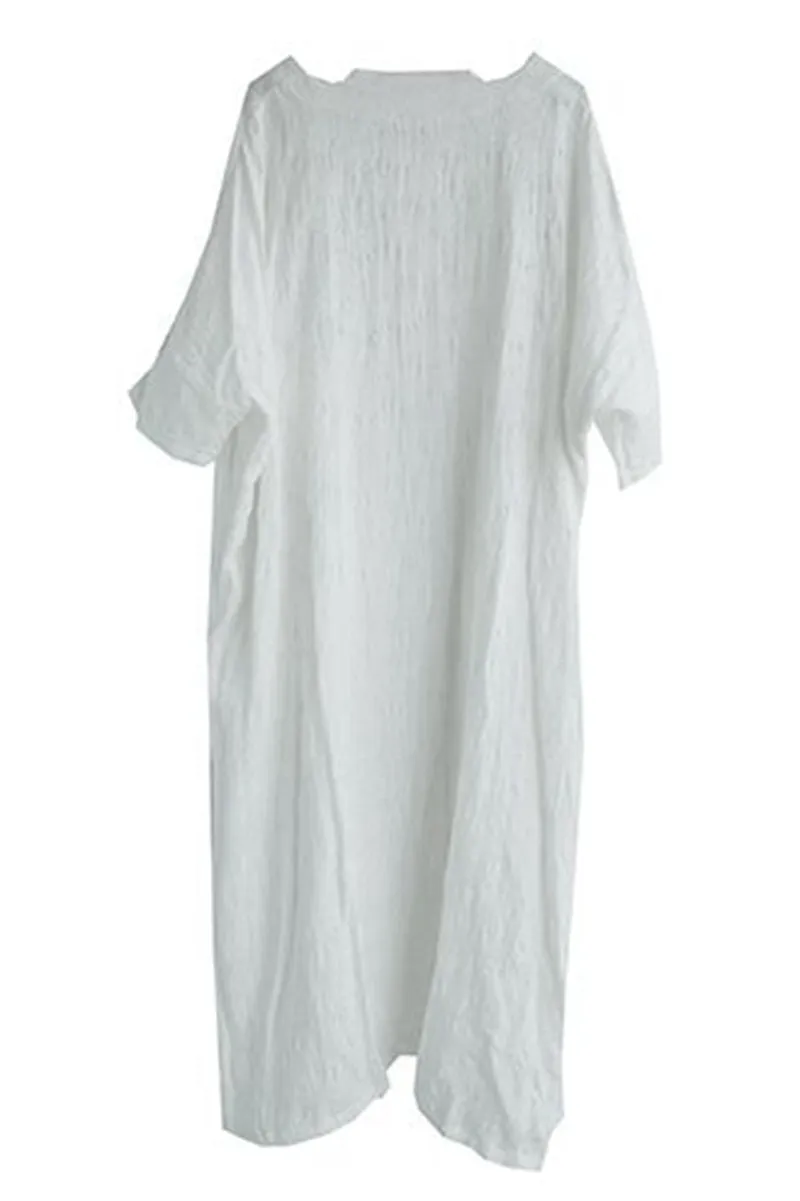 Casual V Neck Maxi Dresses Women Loose Cotton Linen Outfits Q1674
