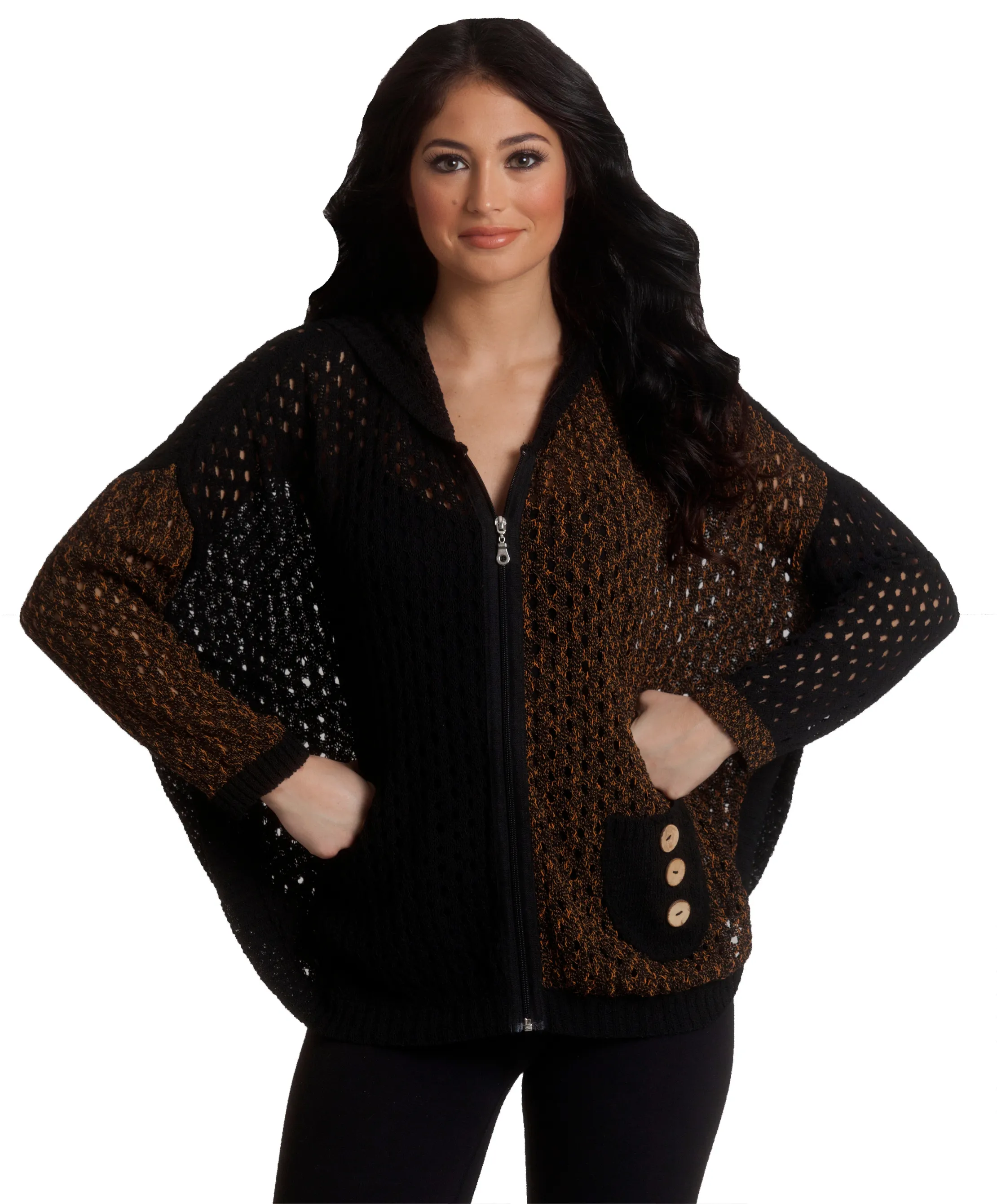 Crochet Button Hoodie Poncho
