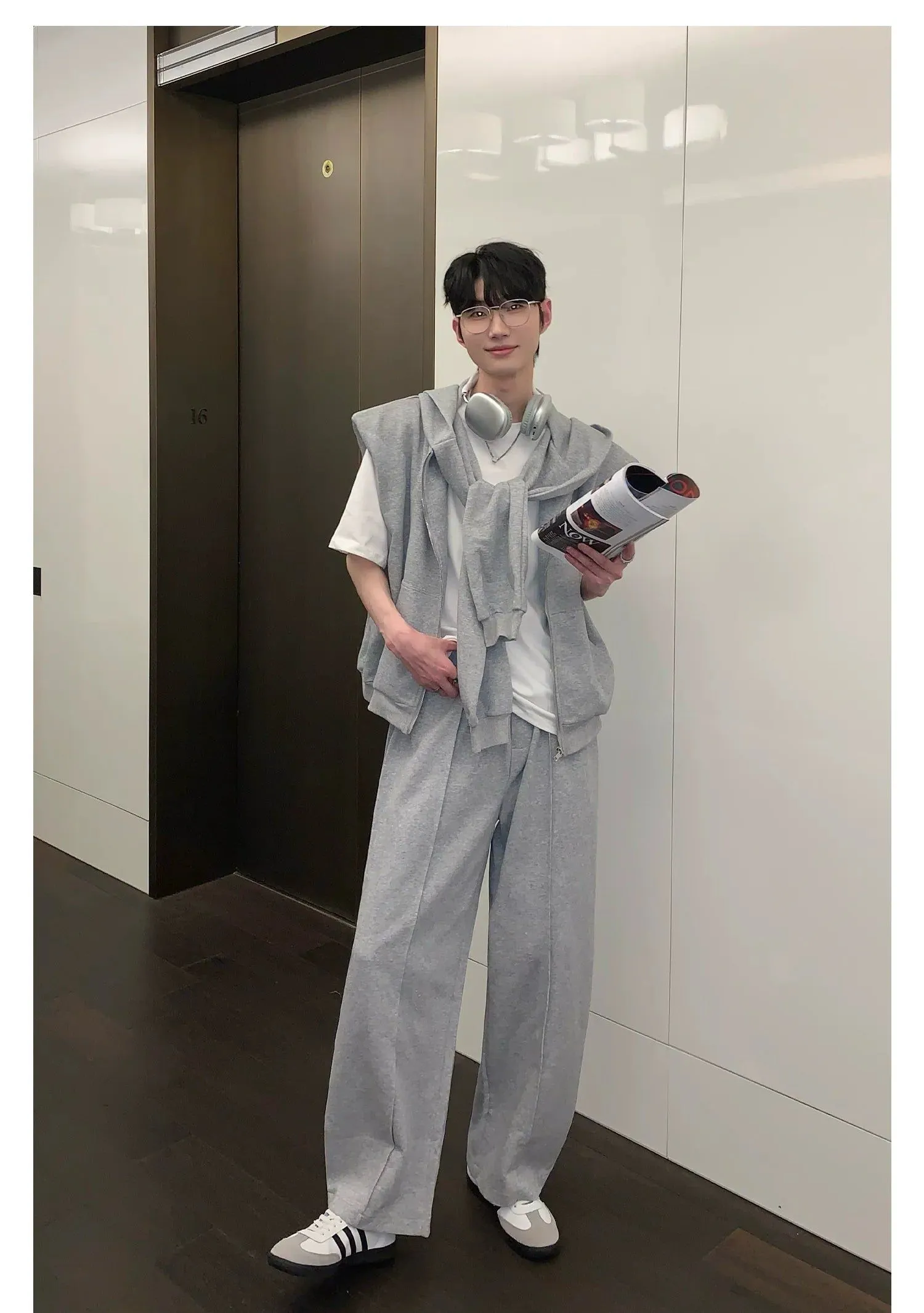 Cui Hooded Zipped Vest with Tied Sleeves & Sweatpants Set