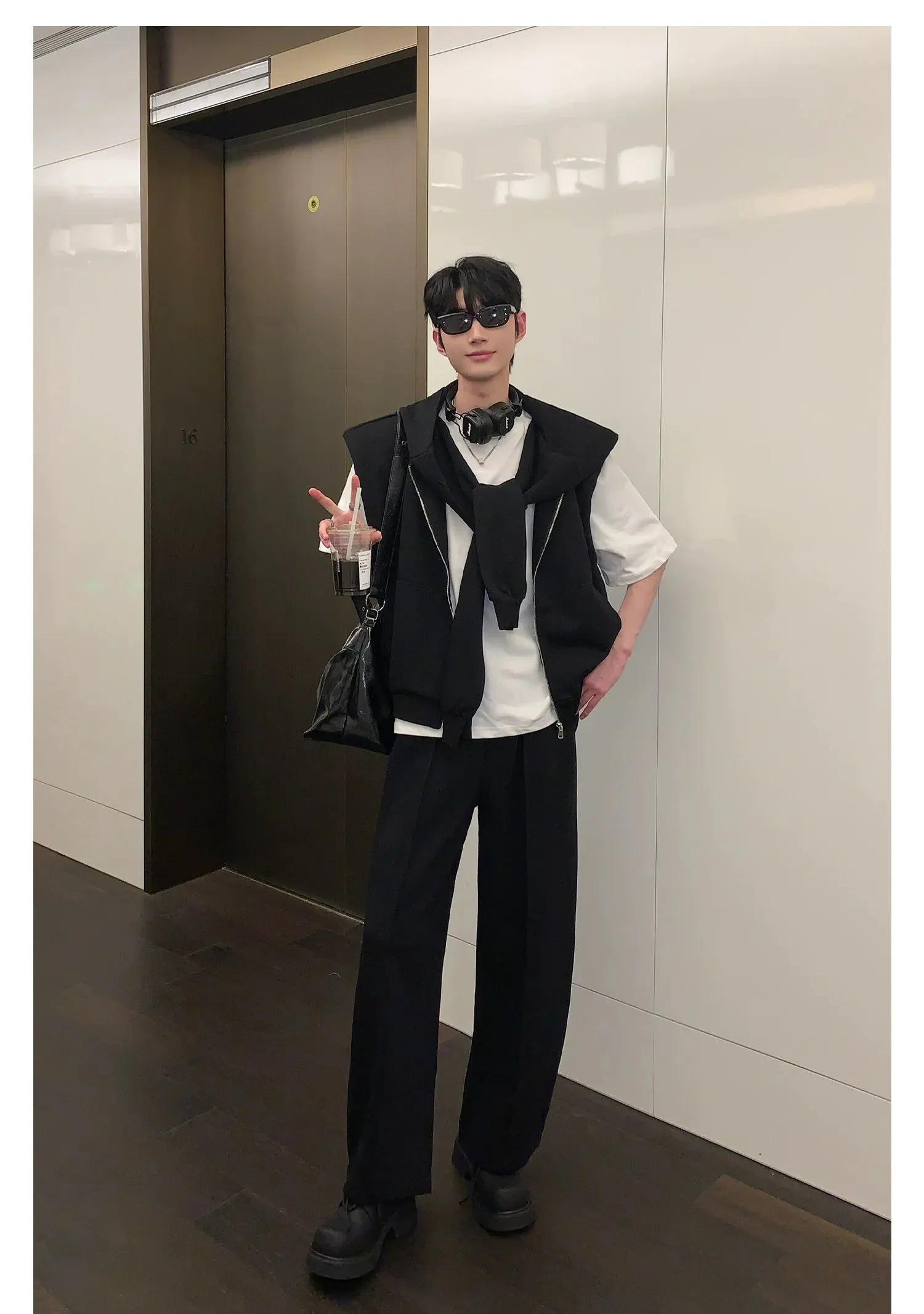 Cui Hooded Zipped Vest with Tied Sleeves & Sweatpants Set