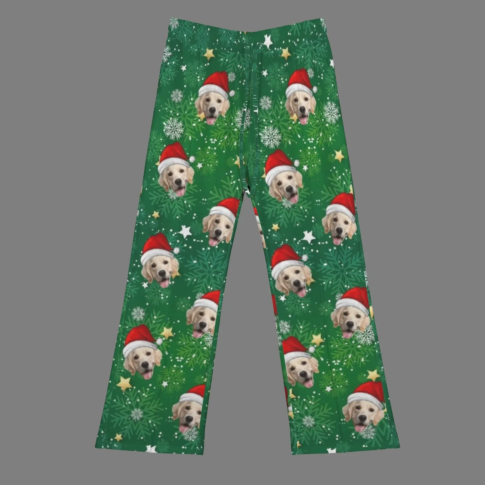 Custom Face Christmas Snowflake Pattern Women's Drawstring Wide Leg Sweatpants