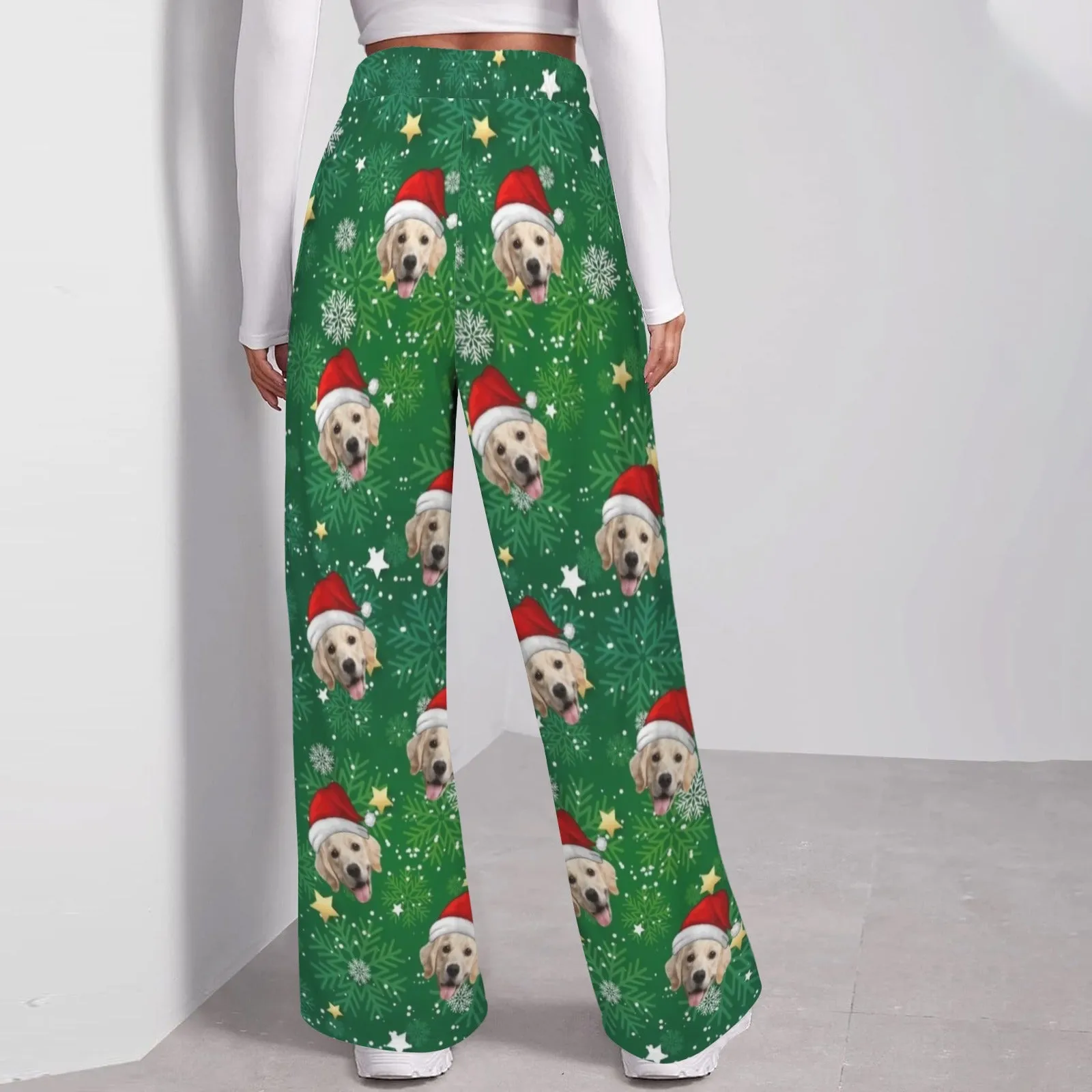 Custom Face Christmas Snowflake Pattern Women's Drawstring Wide Leg Sweatpants