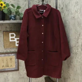 Denim & Co. Plus Size Sherpa Bonded With Fleece Snap Jacket Burgundy 2X