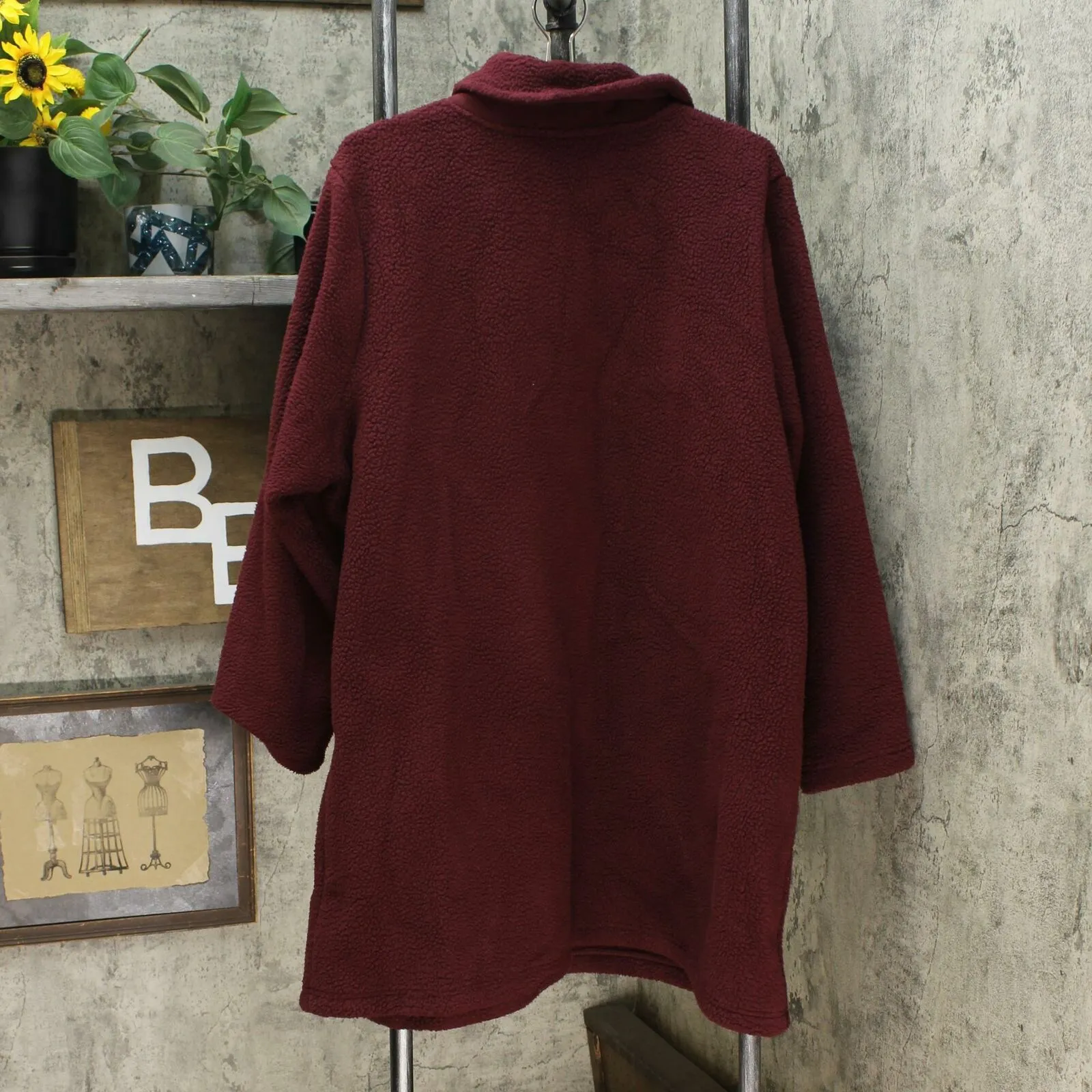 Denim & Co. Plus Size Sherpa Bonded With Fleece Snap Jacket Burgundy 2X