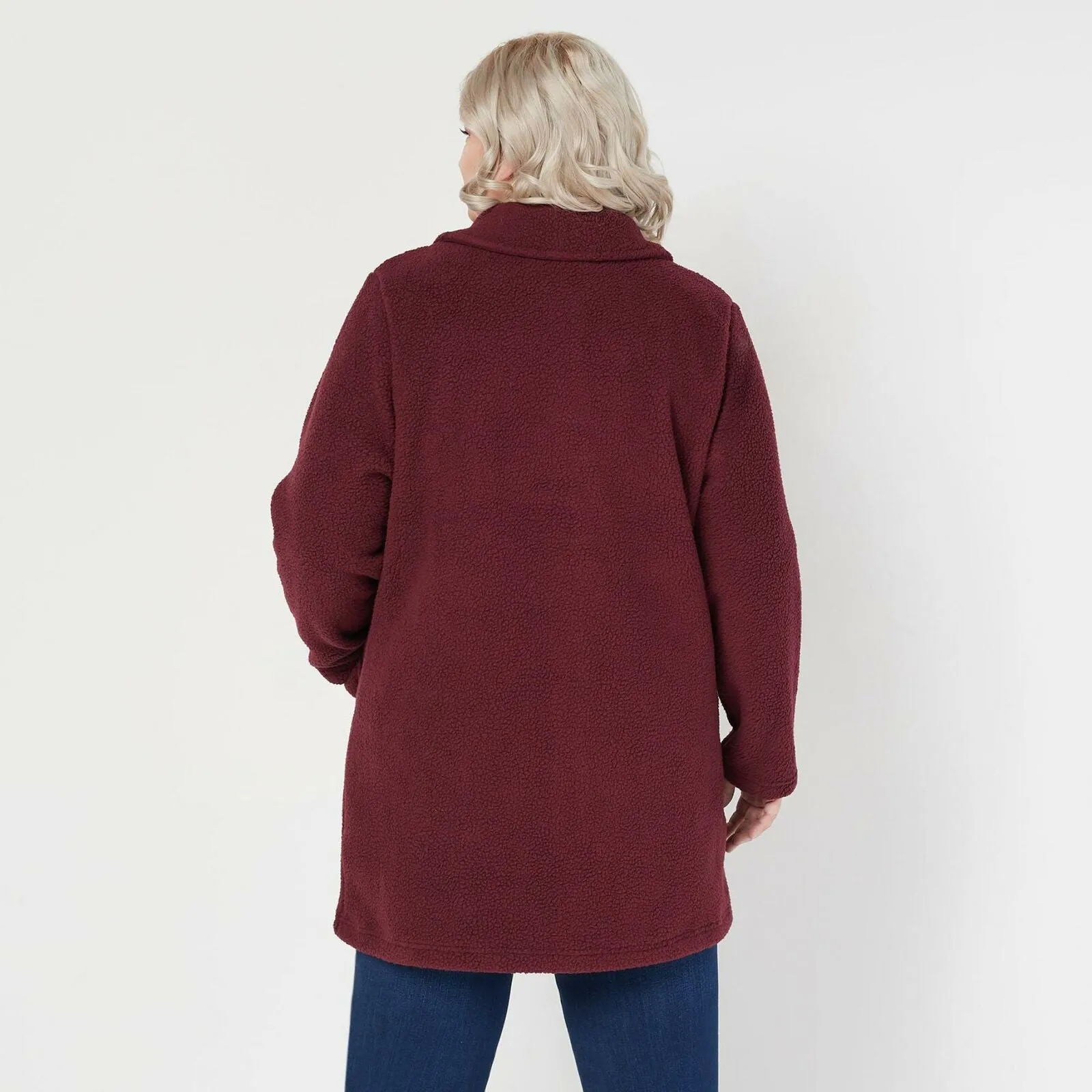 Denim & Co. Plus Size Sherpa Bonded With Fleece Snap Jacket Burgundy 2X