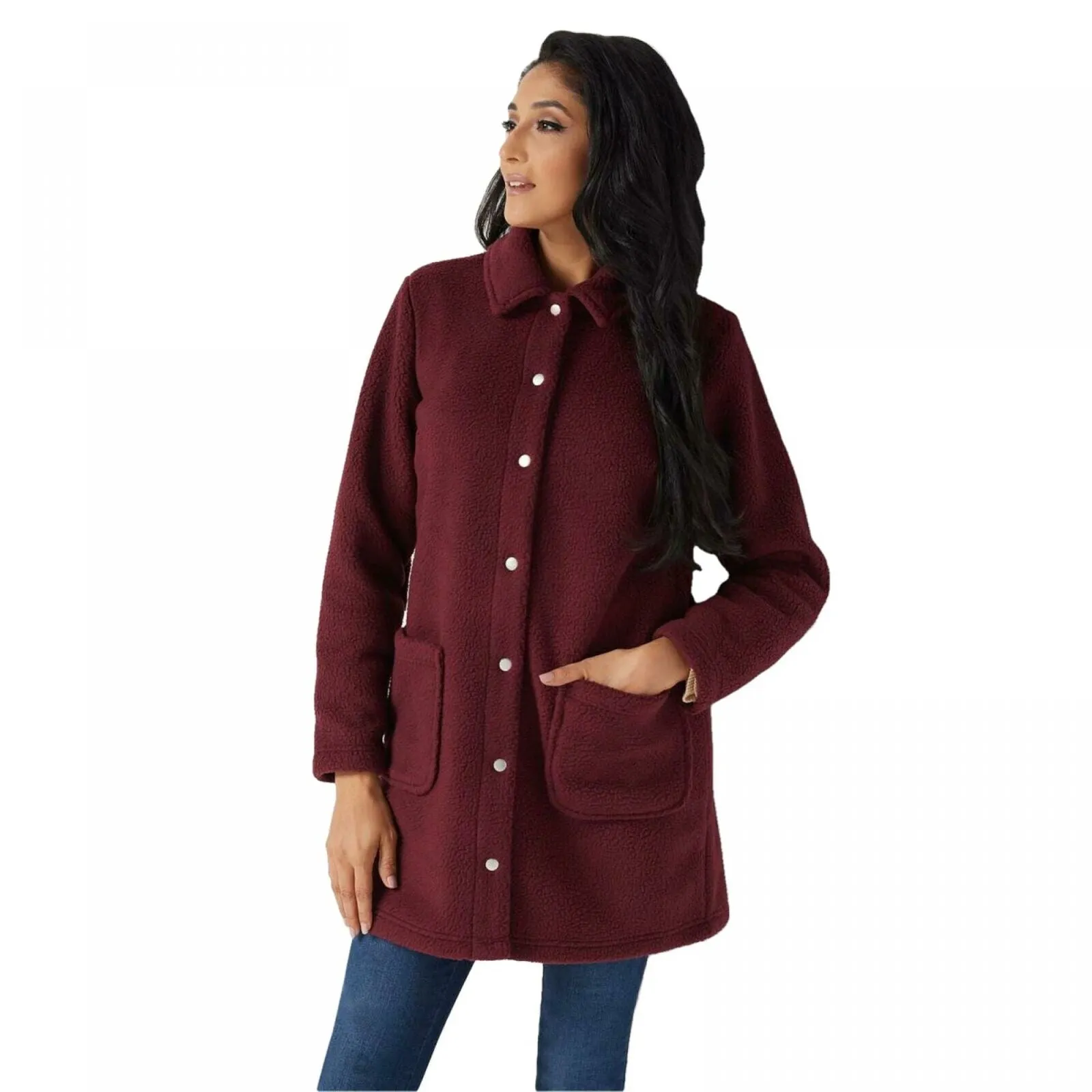 Denim & Co. Women's Sherpa Bonded With Fleece Snap Jacket