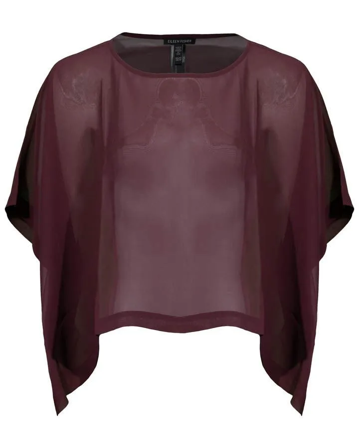 Eileen Fisher Sheer Silk Georgette Bateau Neck Cropped Top
