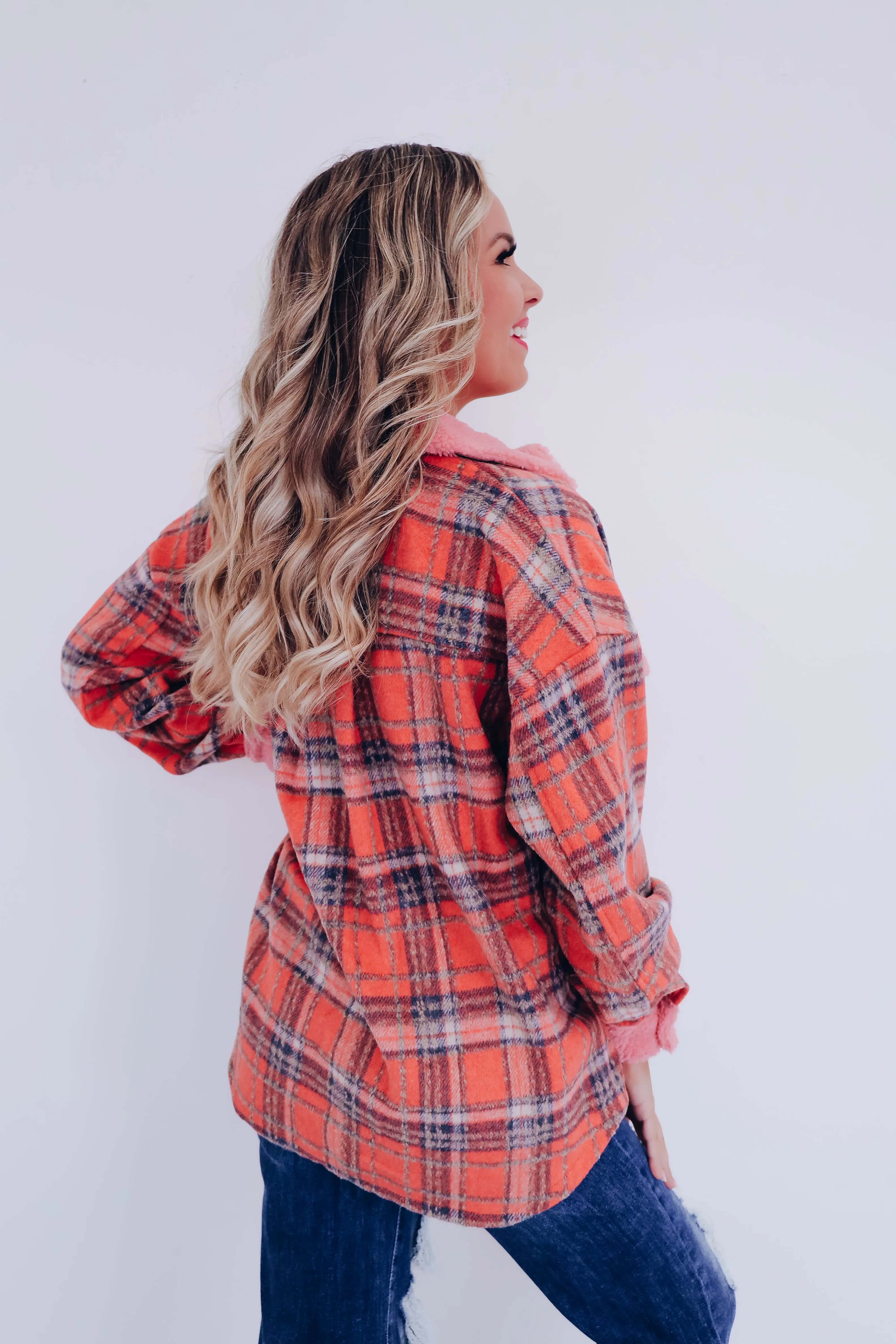 Fargo Contrasting Flannel Shacket - Orange