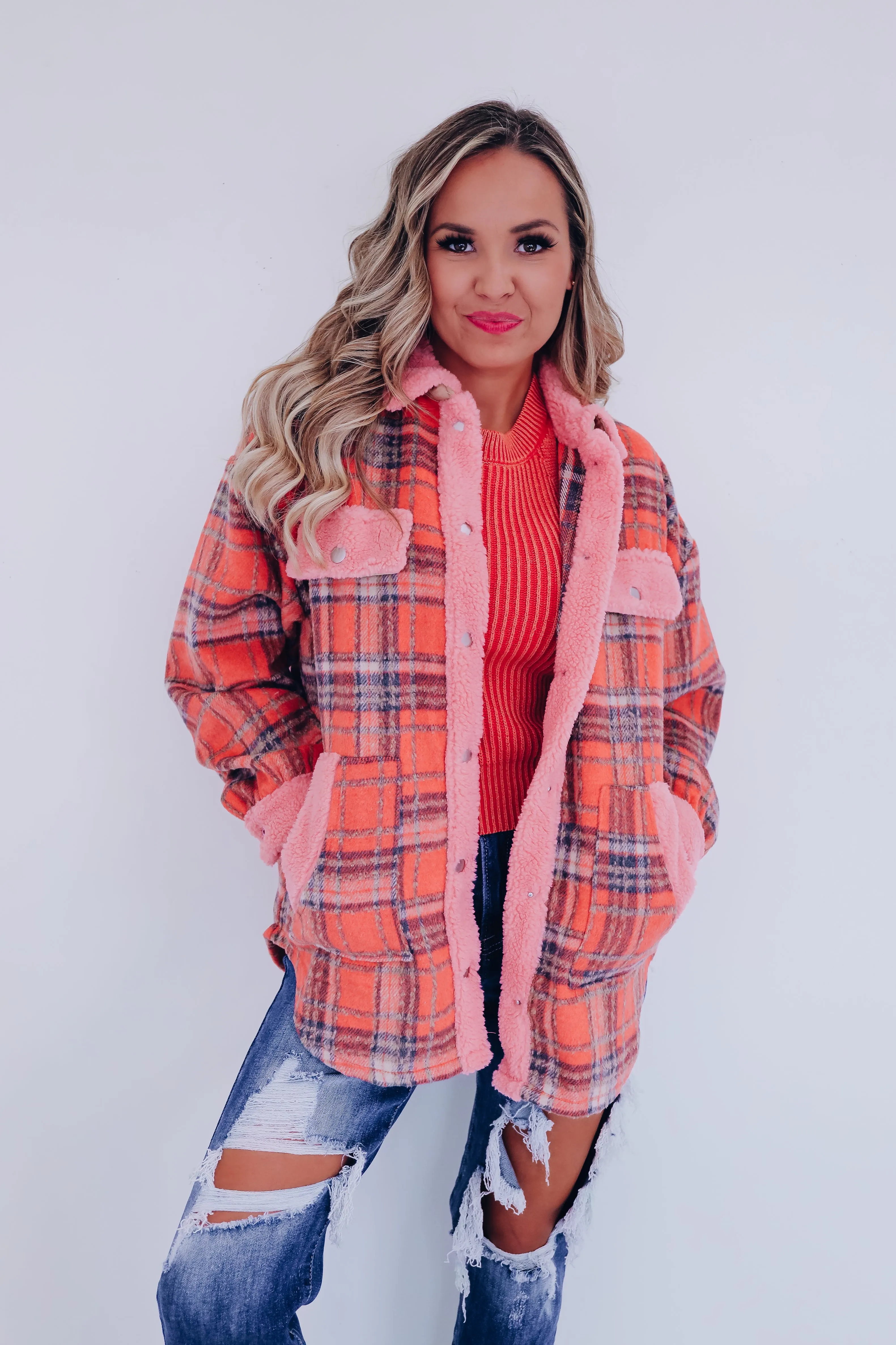 Fargo Contrasting Flannel Shacket - Orange