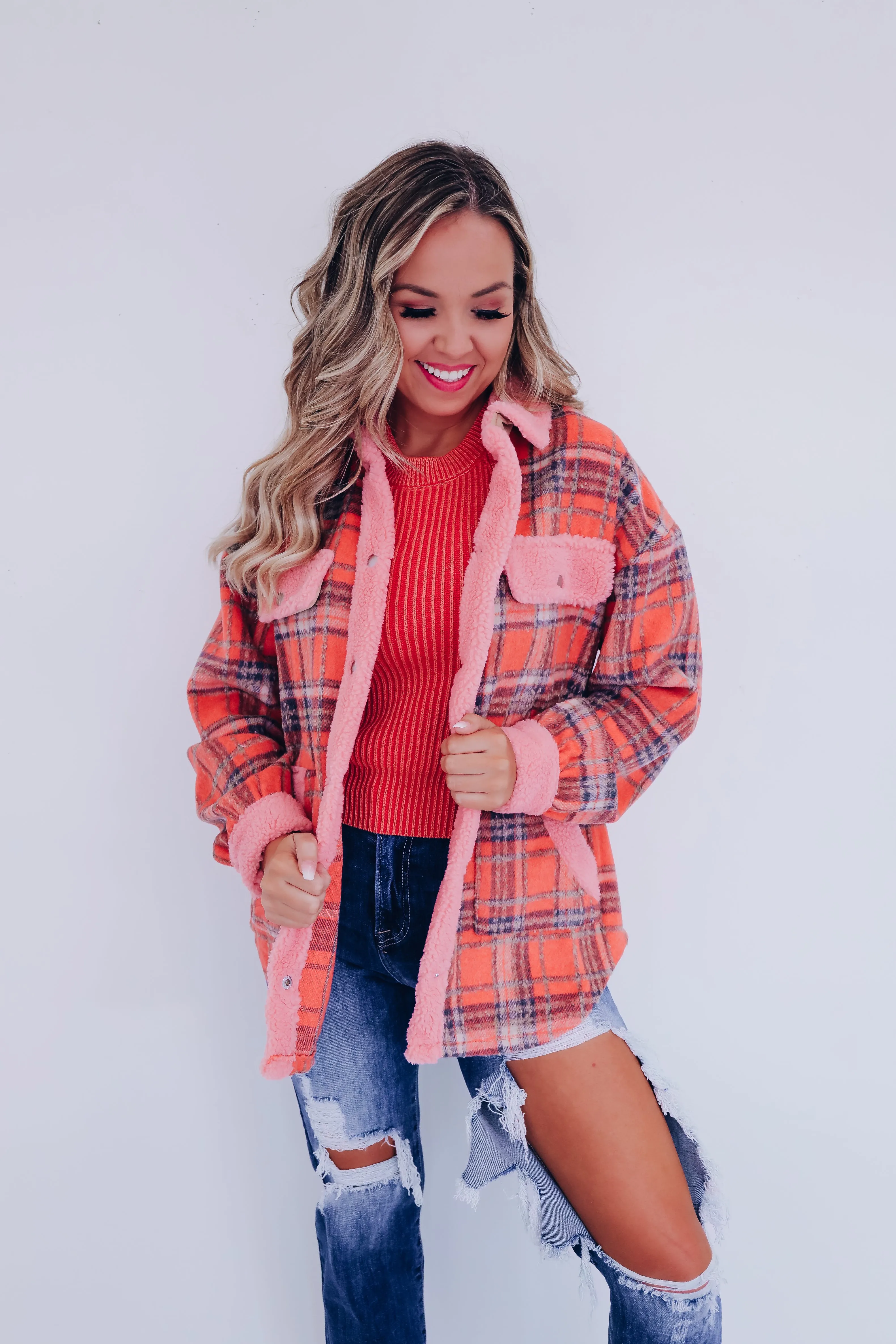 Fargo Contrasting Flannel Shacket - Orange