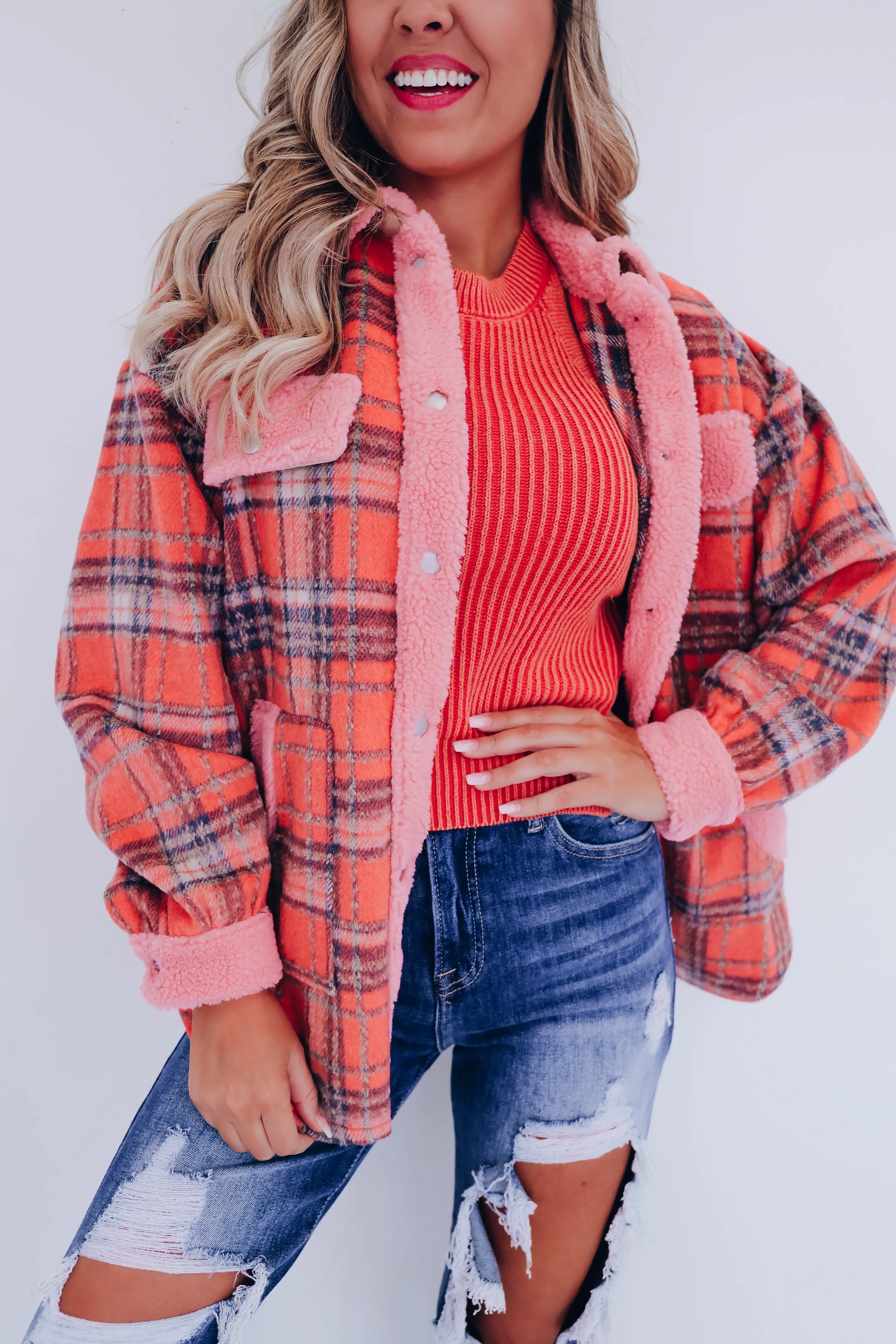 Fargo Contrasting Flannel Shacket - Orange