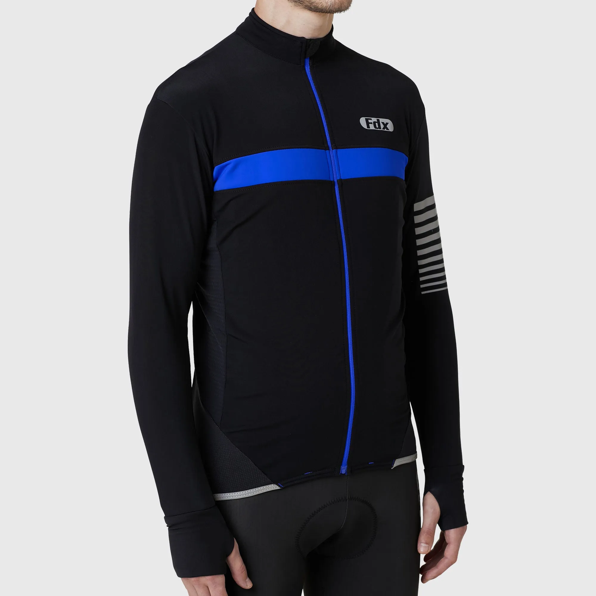 Fdx Men's & Boy's Set All Day Thermal Roubaix Long Sleeve Cycling Jersey & Cargo Bib Tights - Blue