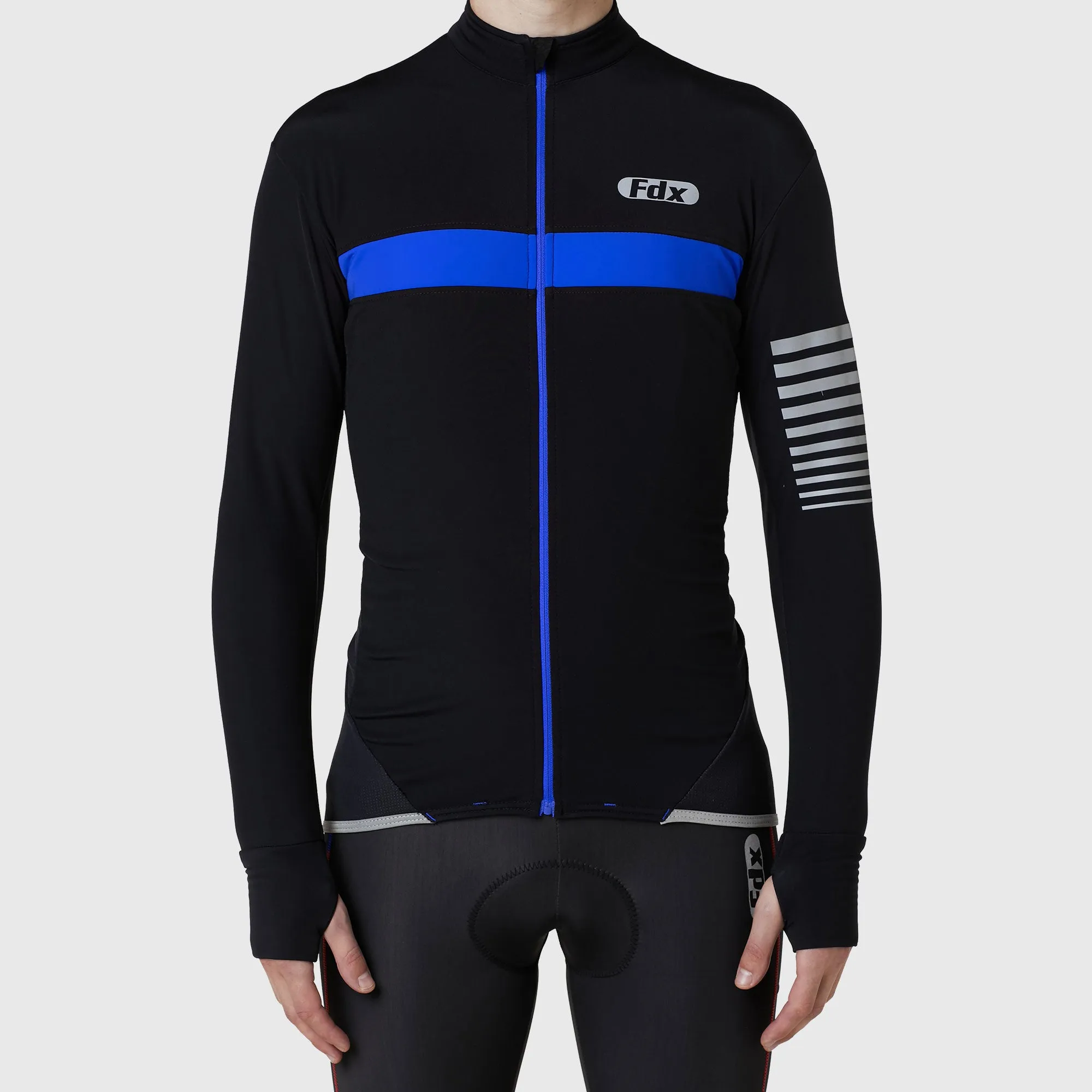 Fdx Men's & Boy's Set All Day Thermal Roubaix Long Sleeve Cycling Jersey & Cargo Bib Tights - Blue