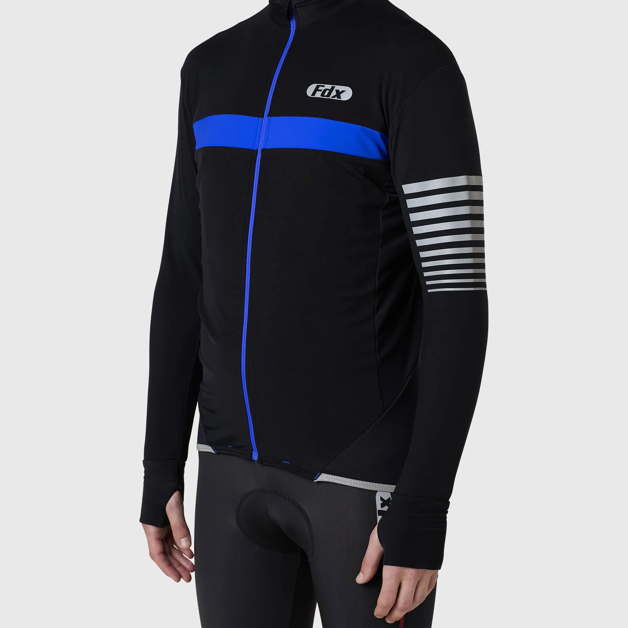 Fdx Men's & Boy's Set All Day Thermal Roubaix Long Sleeve Cycling Jersey & Cargo Bib Tights - Blue