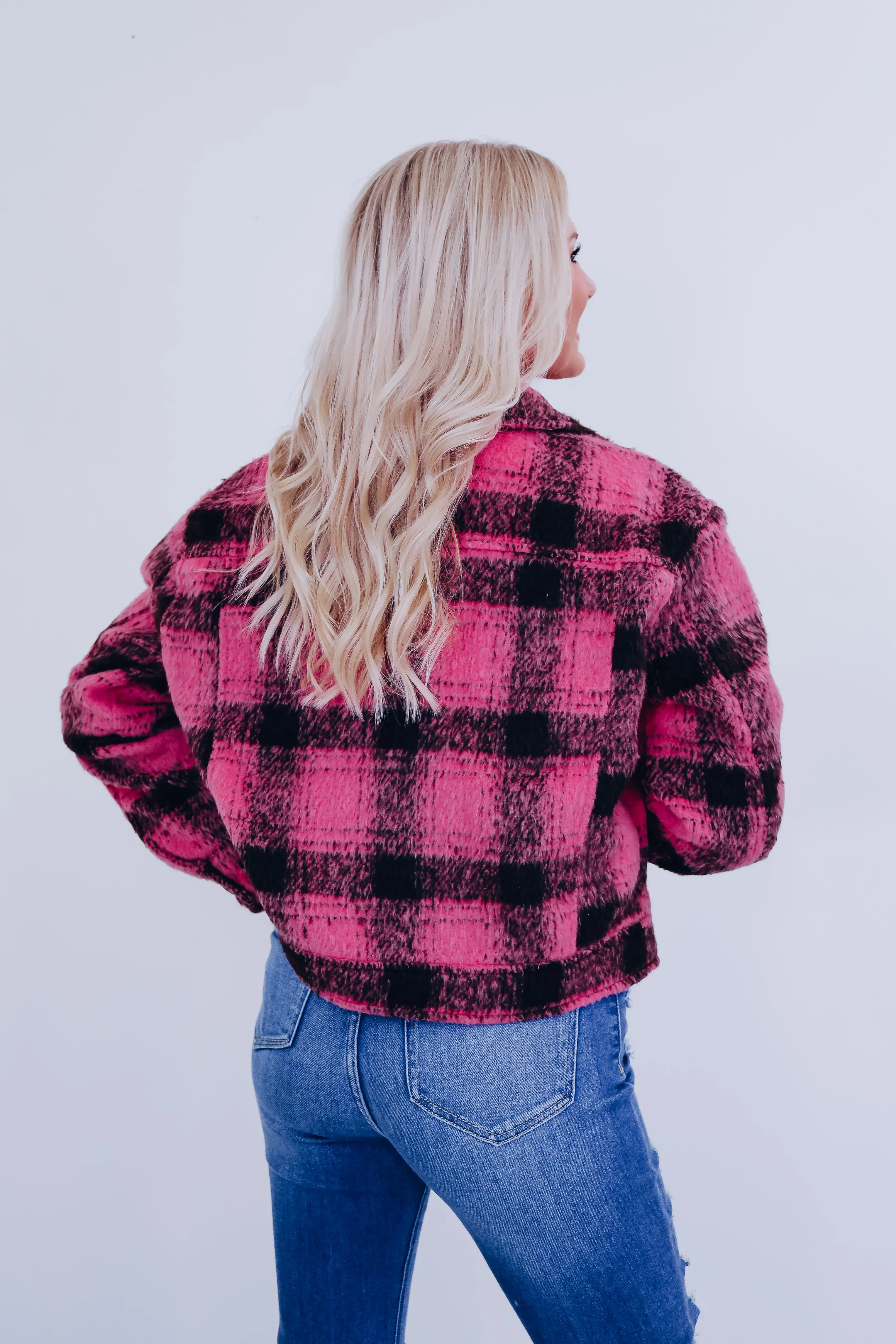Foley Fuzzy Plaid Shacket - Pink