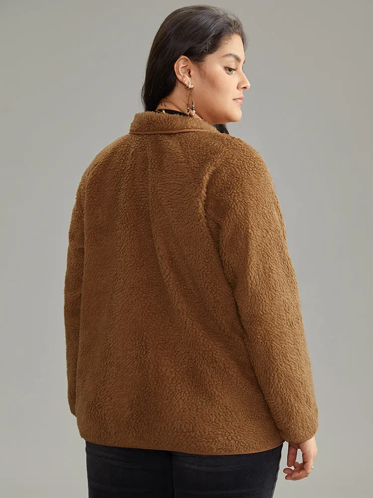 Fuzzy Raglan Sleeve Quilted Zipper Fly Jacket