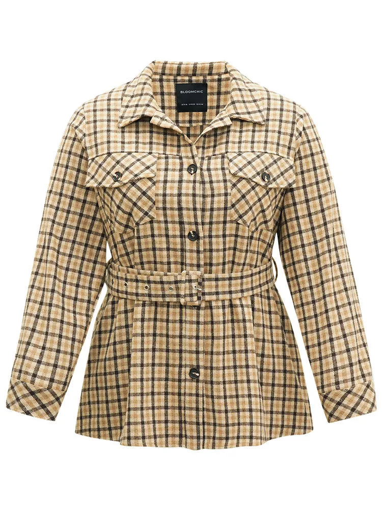 Gingham Pocket Button Through Belted Coat