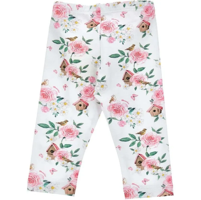 Girls White Floral Leggings
