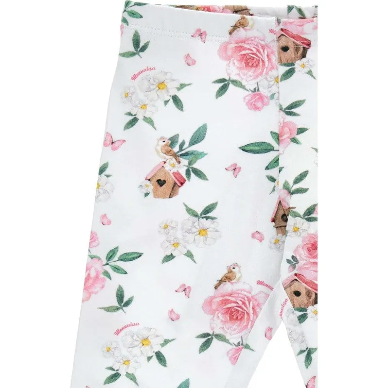 Girls White Floral Leggings