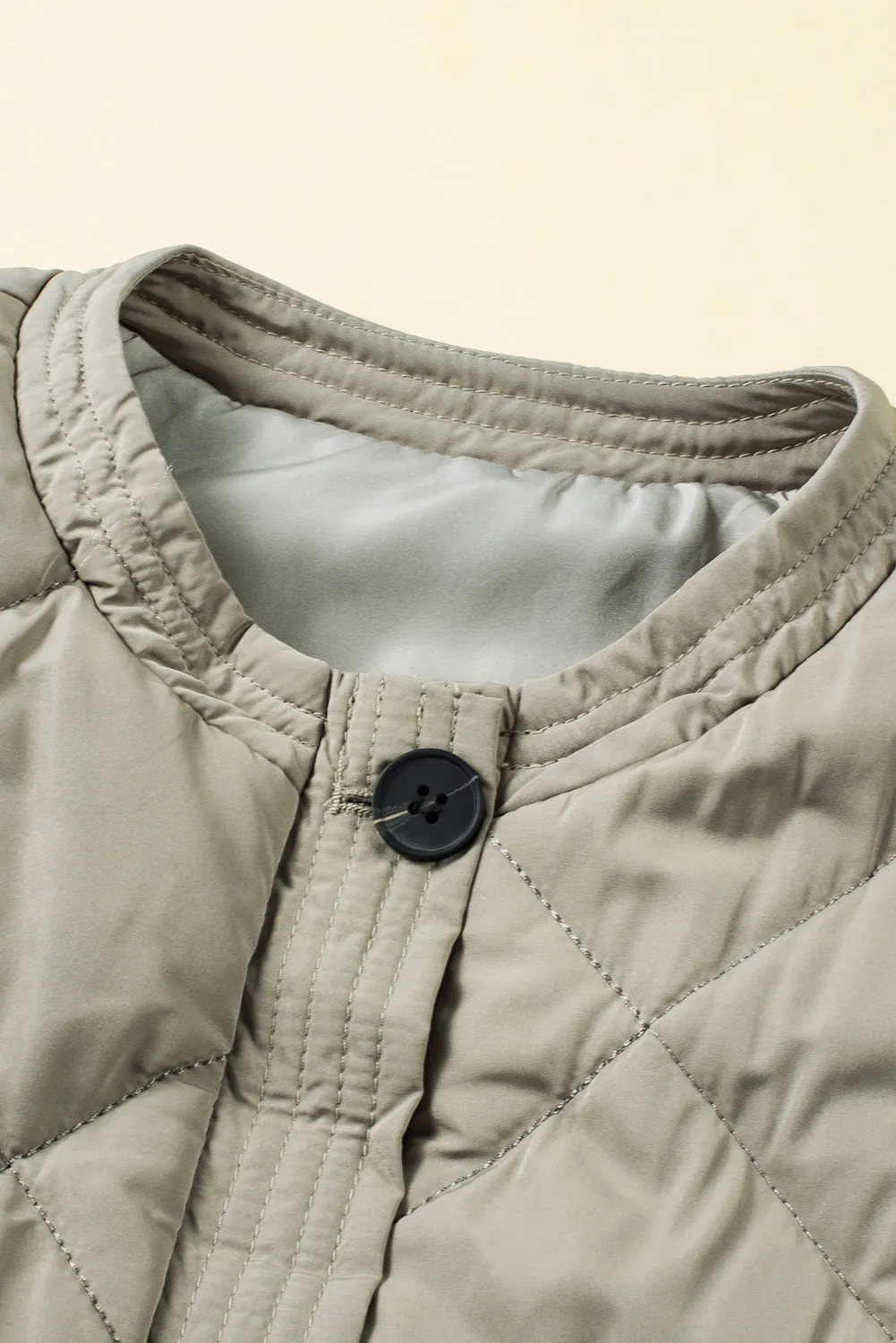 Grass Green Quilted Long Vest Jacket with Pockets