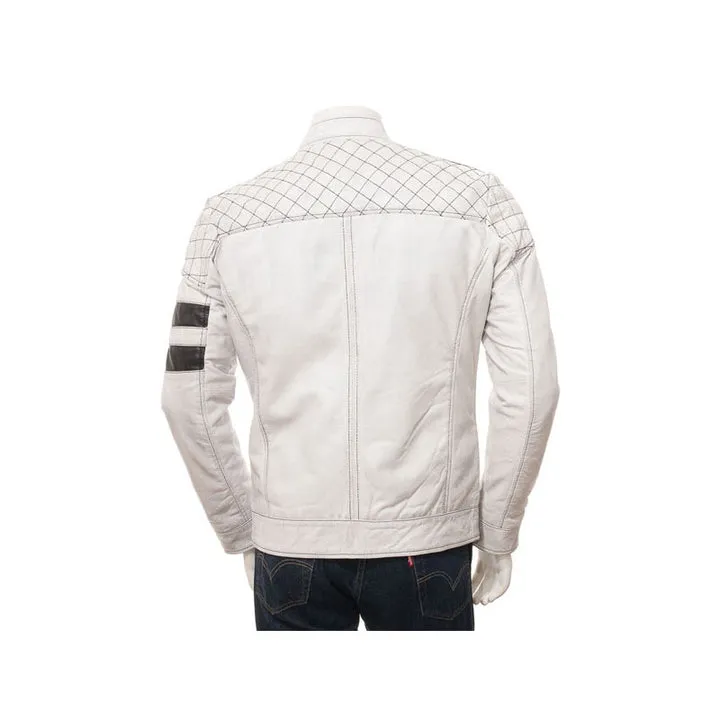 High Quality New Style Fashion Mens White Leather Biker Jacket Online