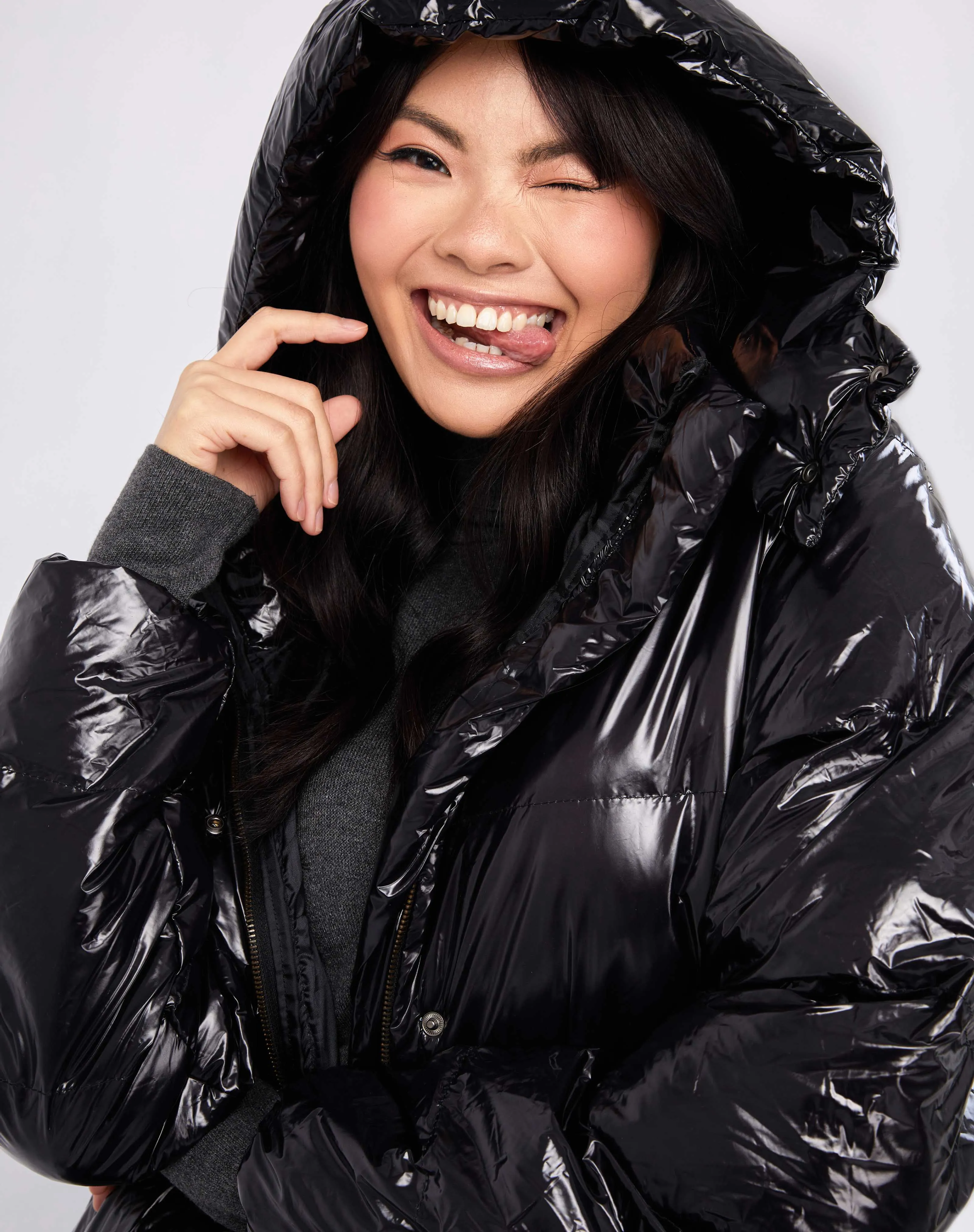 High Shine Puffer Coat in Black | Lola