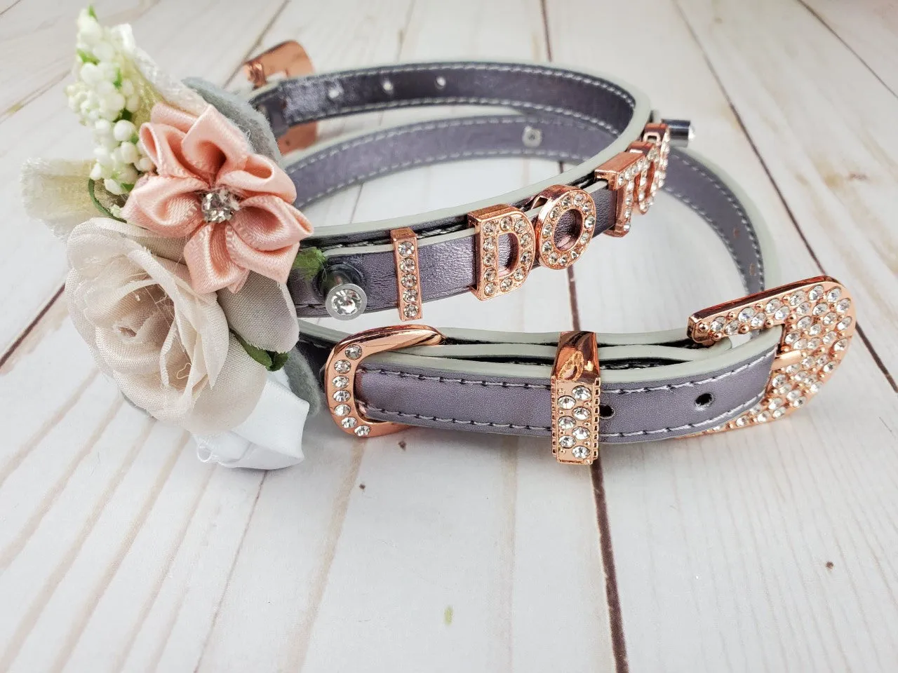 I DO TOO Floral collar and leash | Pewter & Rose Gold | 18 color choices
