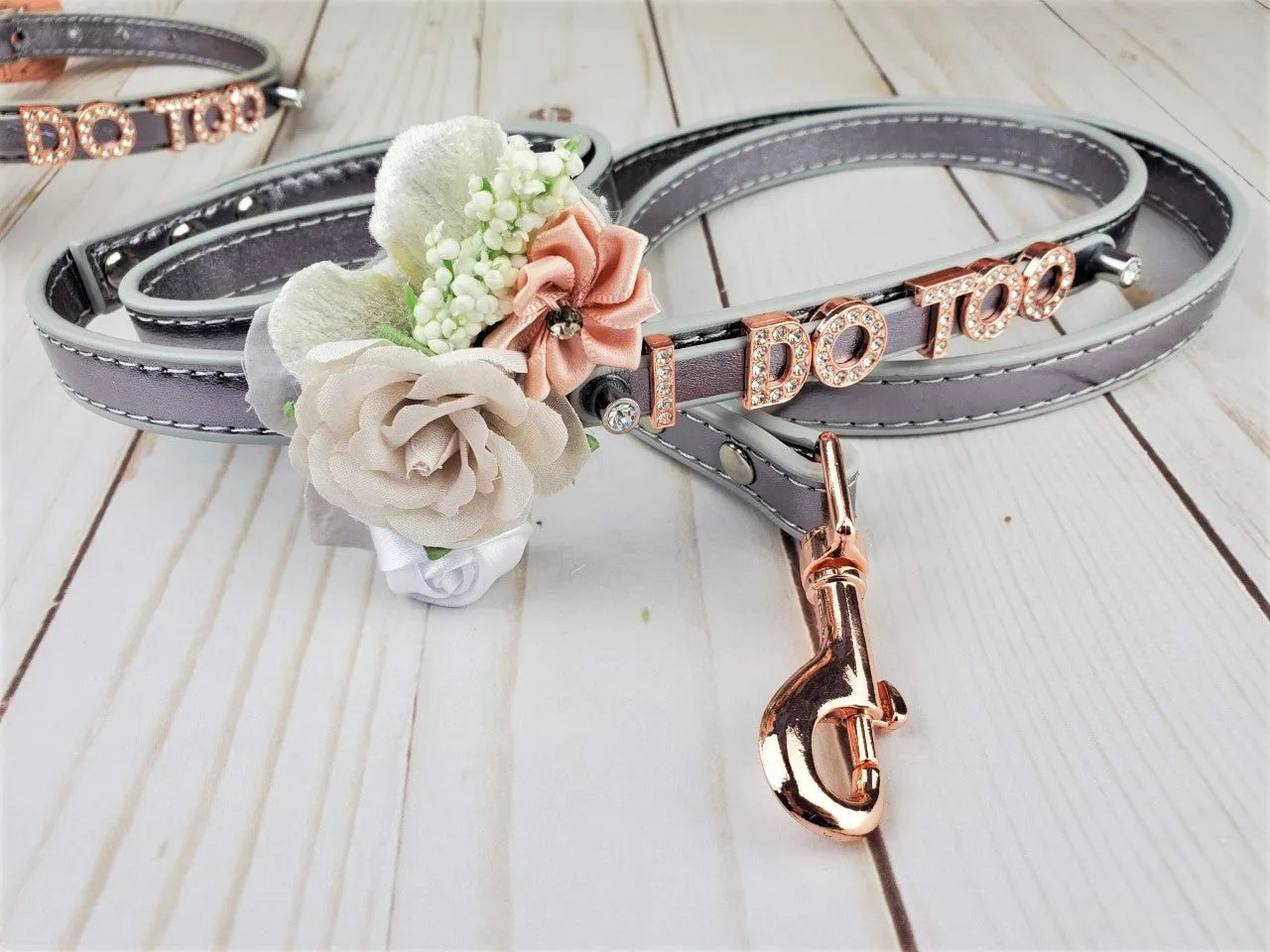 I DO TOO Floral collar and leash | Pewter & Rose Gold | 18 color choices