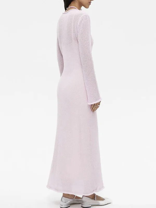 Knitted Crew Neck Maxi Solid Dress