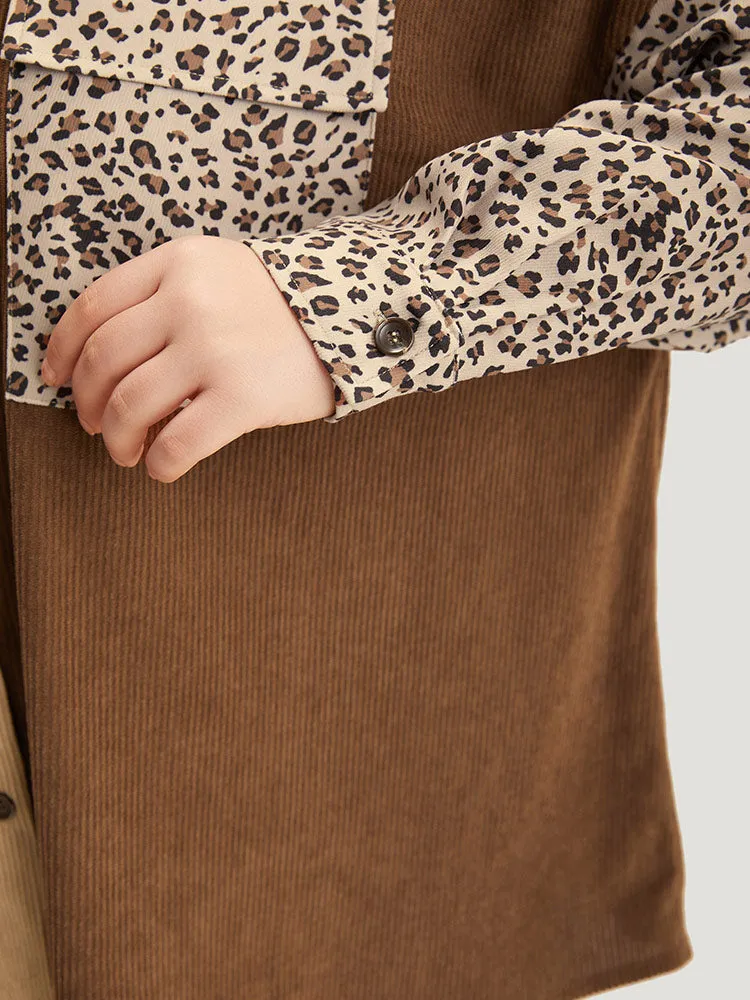 Leopard Patchwork Pocket Contrast Button Through Coat
