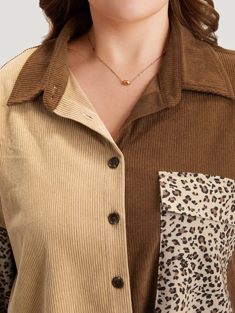 Leopard Patchwork Pocket Contrast Button Through Coat