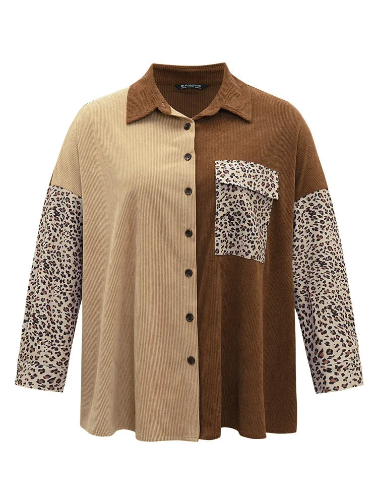Leopard Patchwork Pocket Contrast Button Through Coat